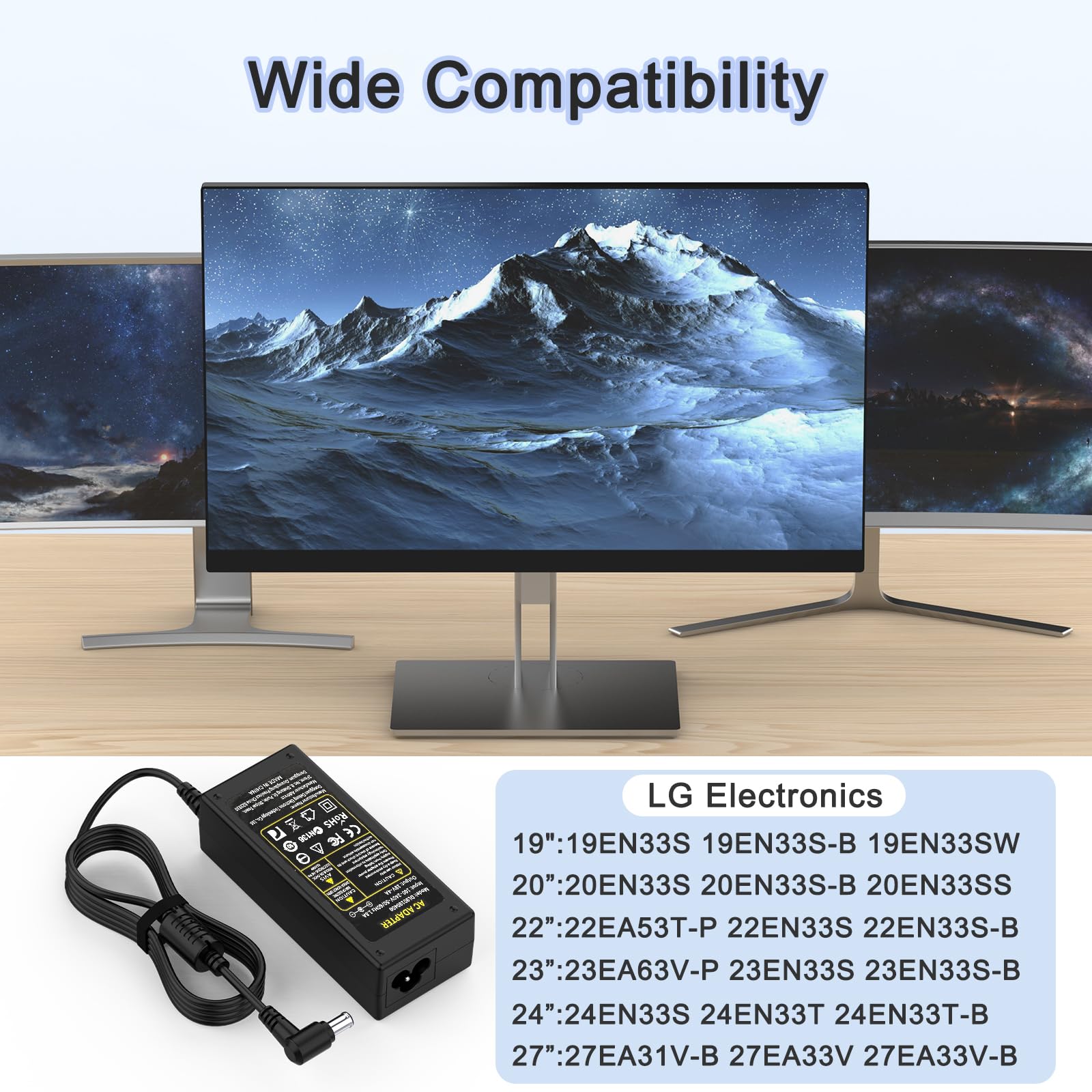 19V Ac Adapter Charger For Lg Electronics 19'' 20'' 22'' 23'' 24'' 25'' 26'' 27'' 29'' 34'' Lcd Led Monitor 25Um58 34Um58 P 24Mp