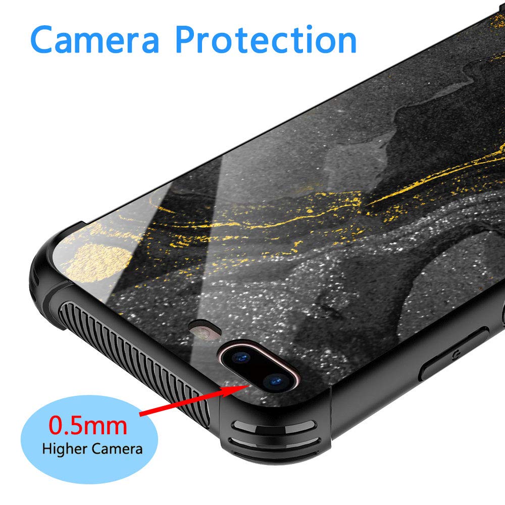 ZHEGAILIAN Phone Case Compatible iPhone SE 2022 2020 7 8 TPU Organic Glass Black Golden Marble 4.7 inch