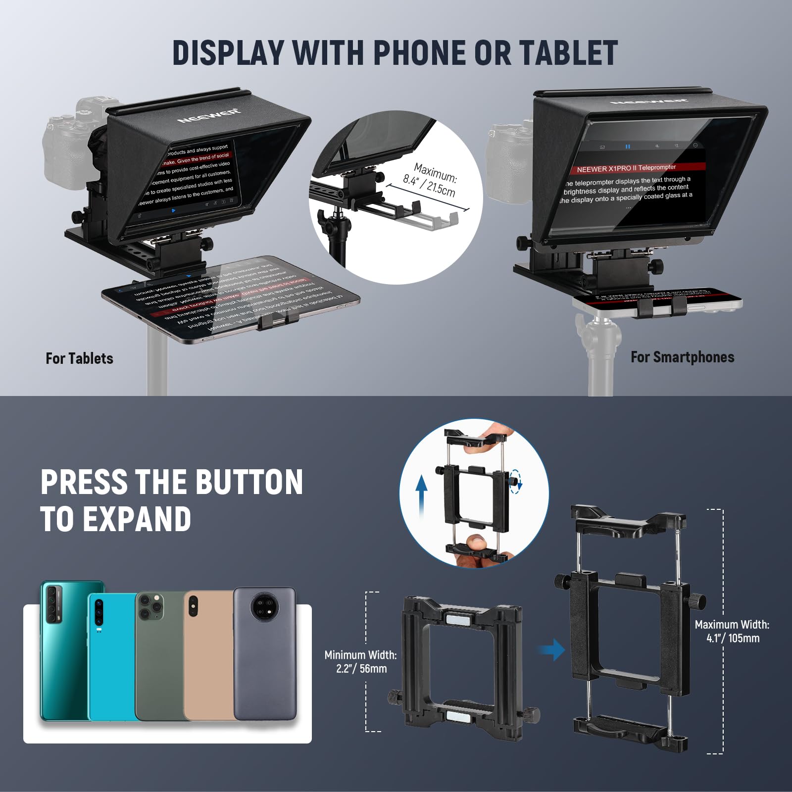 Neewer X1 Pro Ii Teleprompter 9 All Metal With Rt113 Remote/App Control, Quick Switch 1S Lock Arca Type Qr Plate, Magnetic Phone