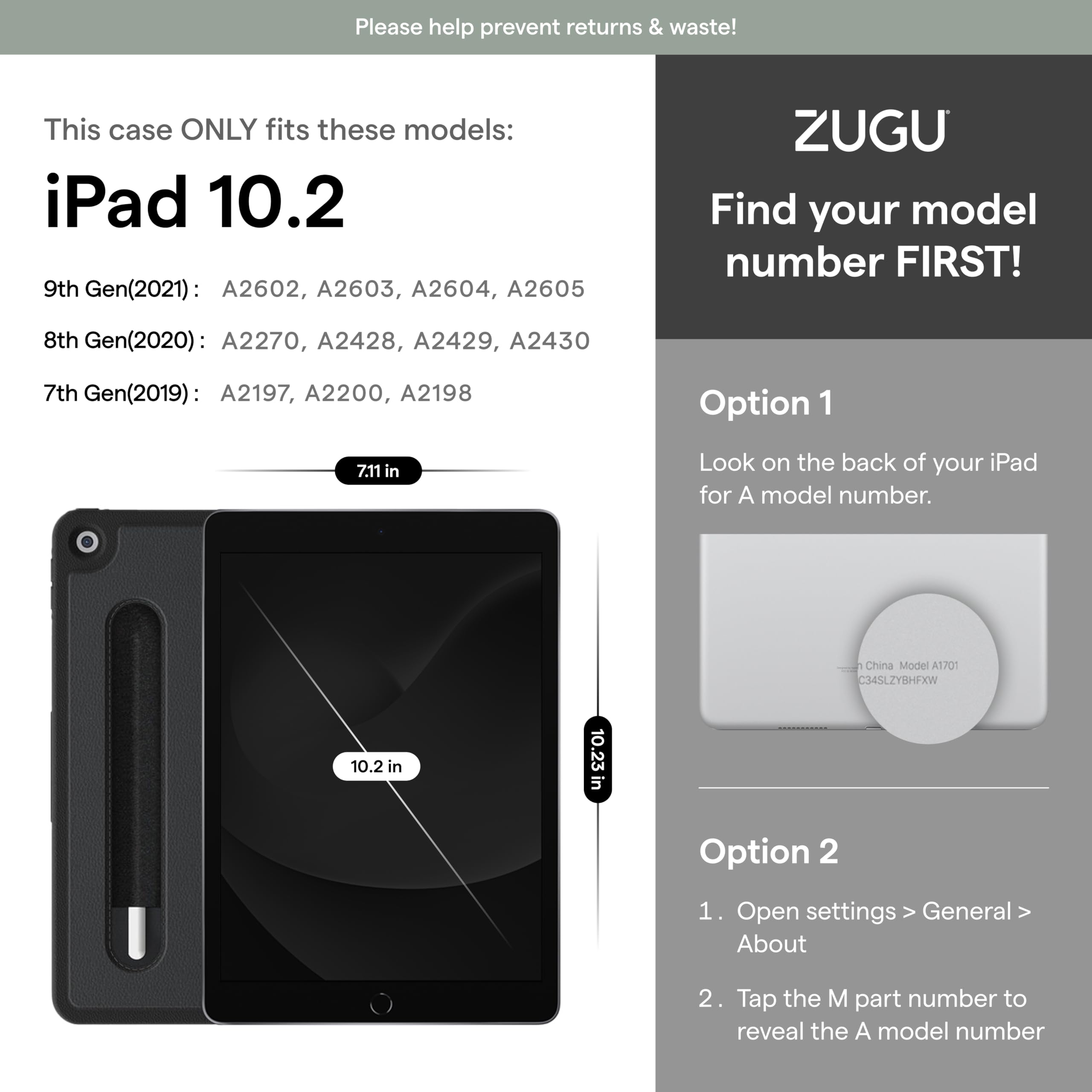 Zugu Case For 10.2 Inch Ipad 7Th / 8Th / 9Th Generation Case (2021/2020/2019), Protective, Thin, Sleek Design, Magnetic Stand, Sleep/Wake Cover, Magnetic Cover, Slate Blue