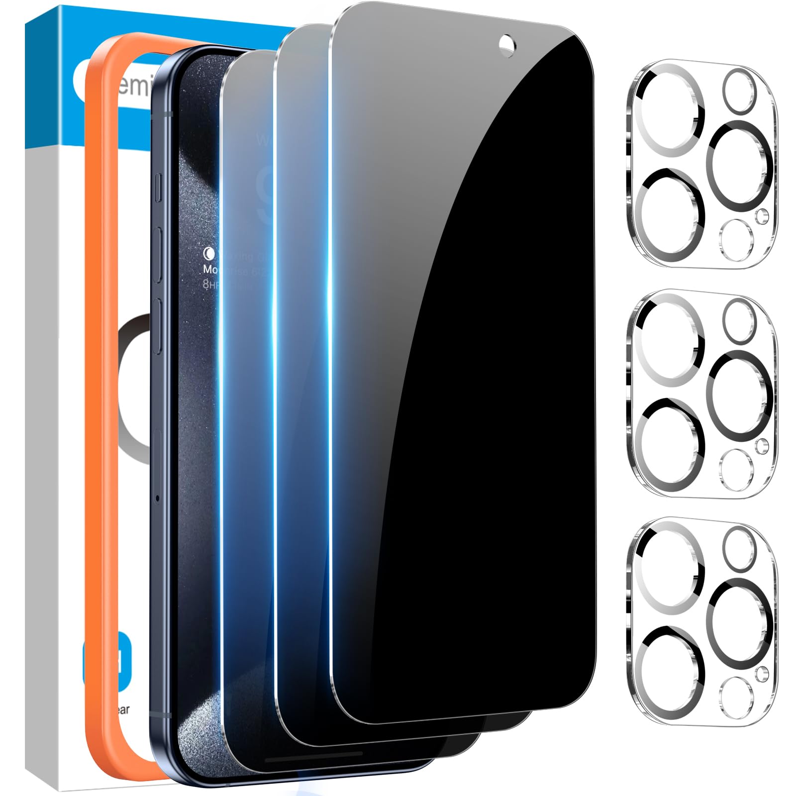 Fotbor [3+3 Pack For Iphone 15 Pro Privacy Screen Protector & Camera Lens Protector, Privacy Screen Iphone 15 Pro, Anti Spy Priv