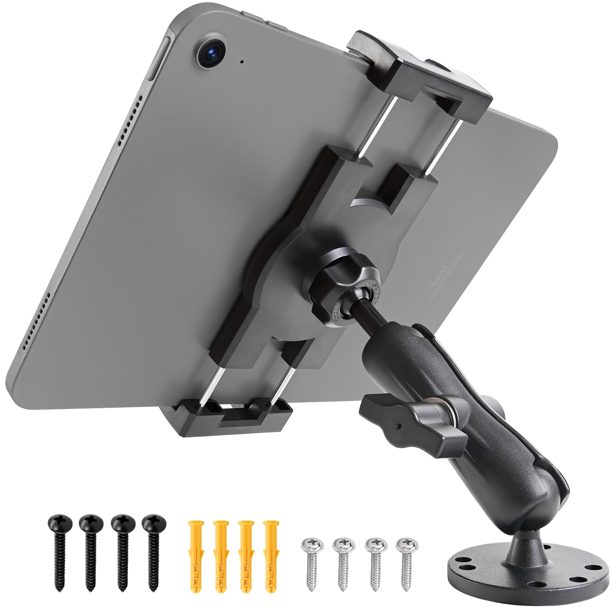 Teqable Industrial Tablet Mount For Truck&Vehicle, Heavy Duty Drill Base Ipad Mount Holder For Car, Adjustable Aluminum Arm, Com
