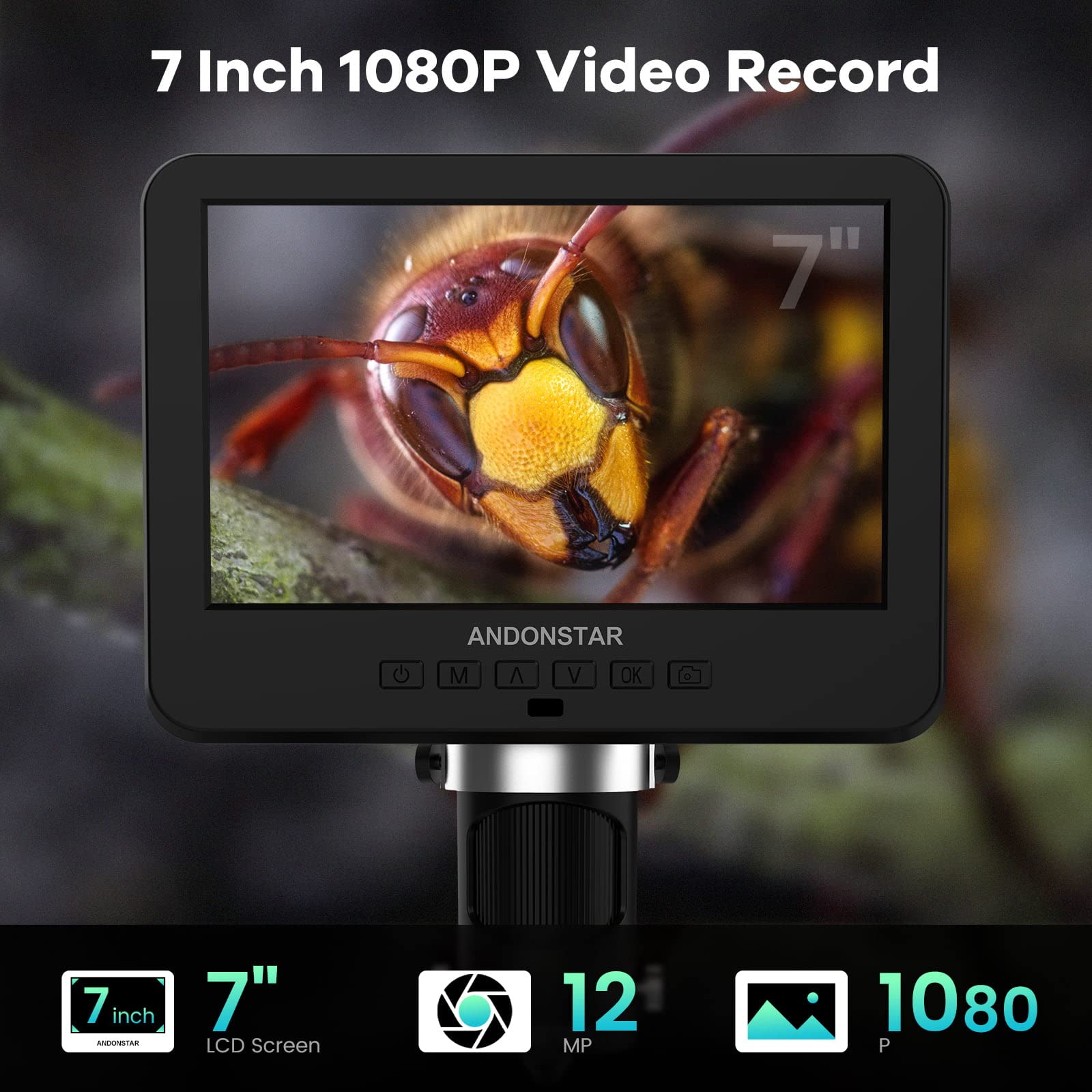 Andonstar Ad246-M Digital Microscope For Adults, 3 Lens Soldering Microscope, 1080P Fhd Video Record, 7 Inch Lcd 500X, Coin Full