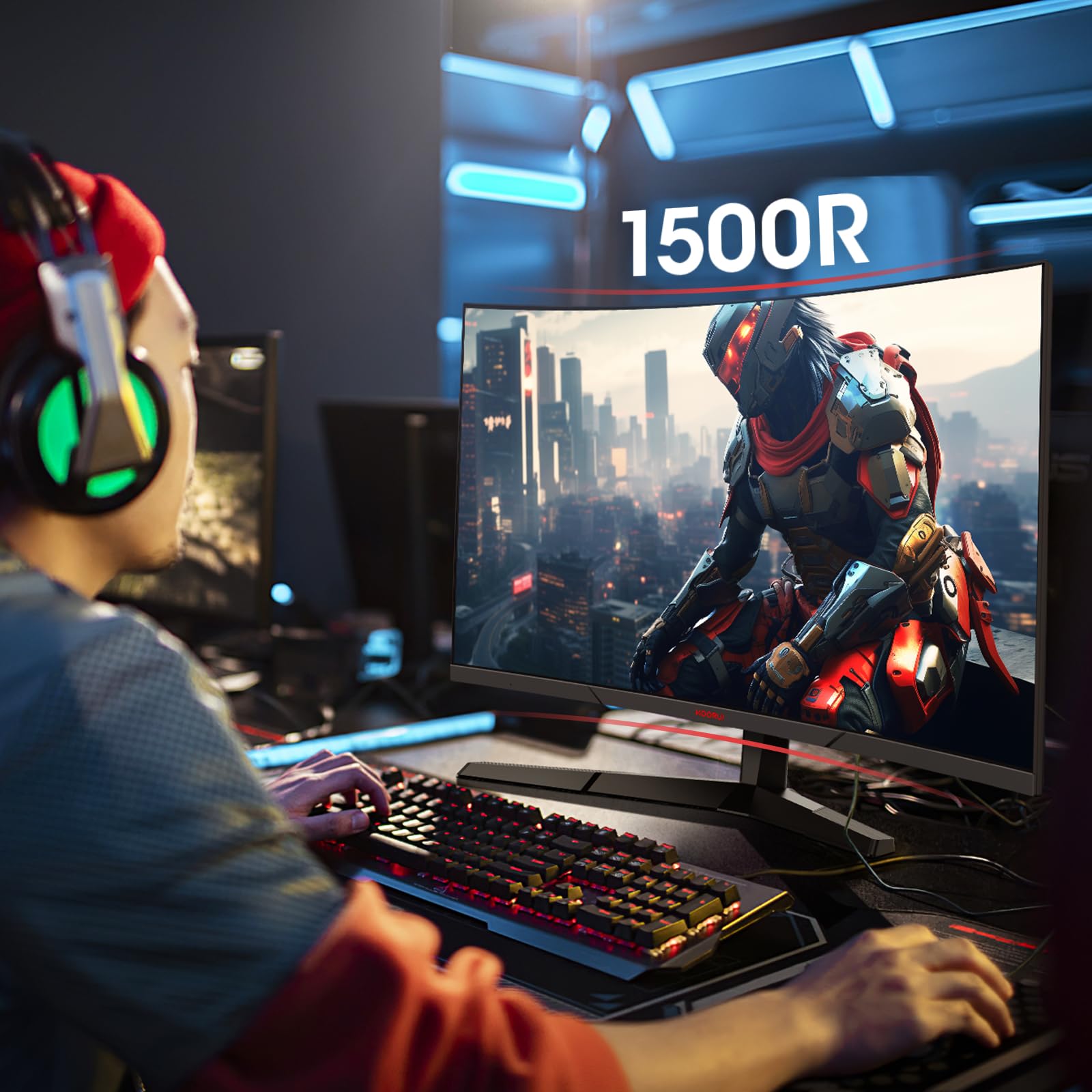 Koorui Curved 27 Inch Gaming Monitor, Full Hd 1080P R1500 180Hz Va Computer Monitor, 99% Srgb, Built In Adaptive Sync, 1 X Displ