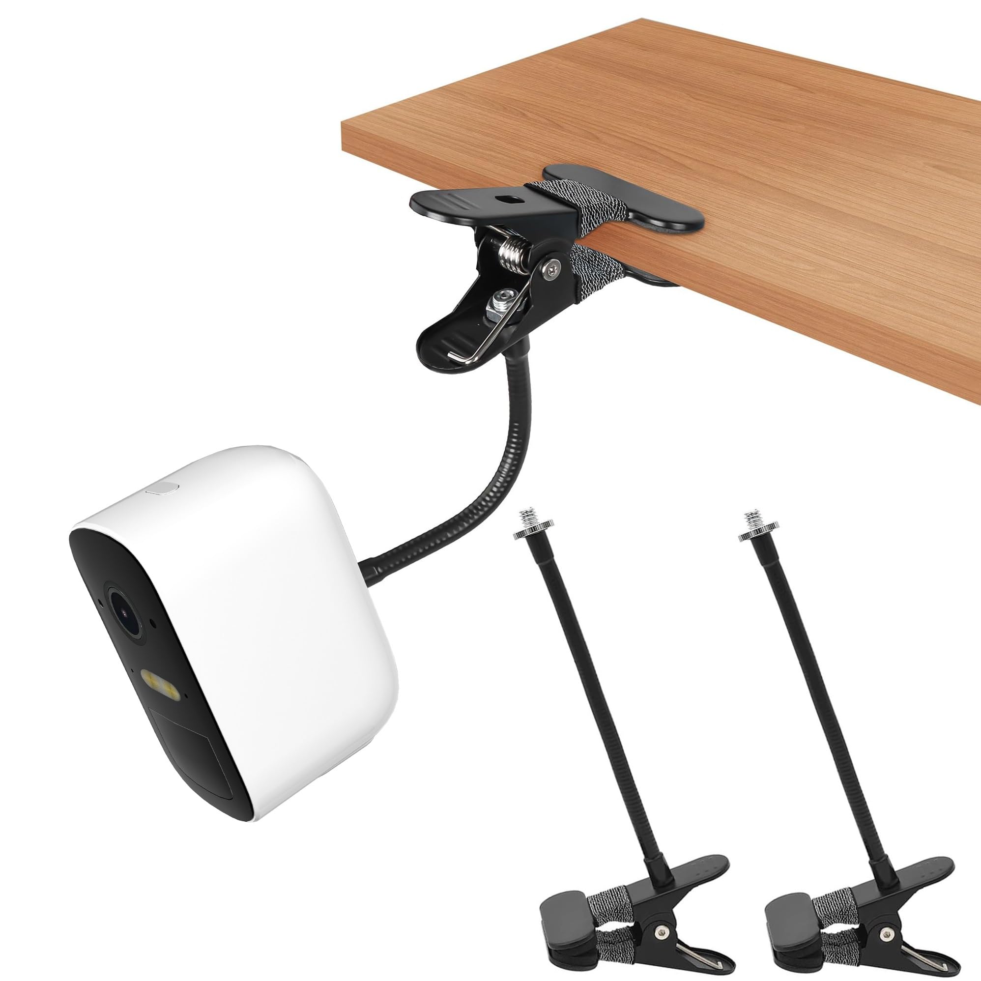 Okemeeo Gooseneck Clamp Mount For Arlo Pro 4/Pro 3/Pro 2/Essential/Eufy/Owlet Duo/Reolink Camera And More On Gutter,Window Guard,Tree(No Drill,Black, 2 Pack)