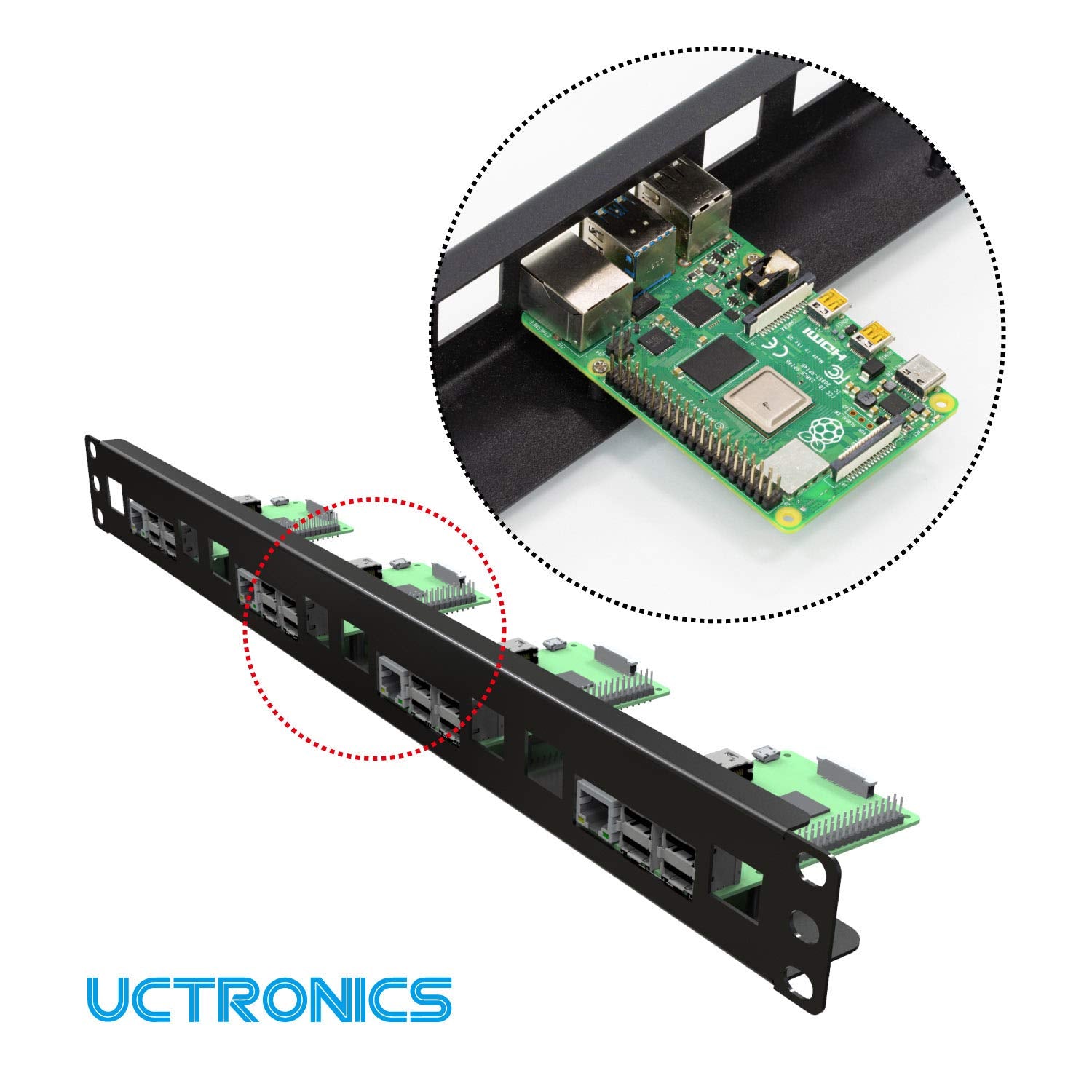 Uctronics 1U Rack For Raspberry Pi, 19'' Rackmount Supports 1 4 Units Of All Raspberry Pi 5/4B/3B/B+ Models