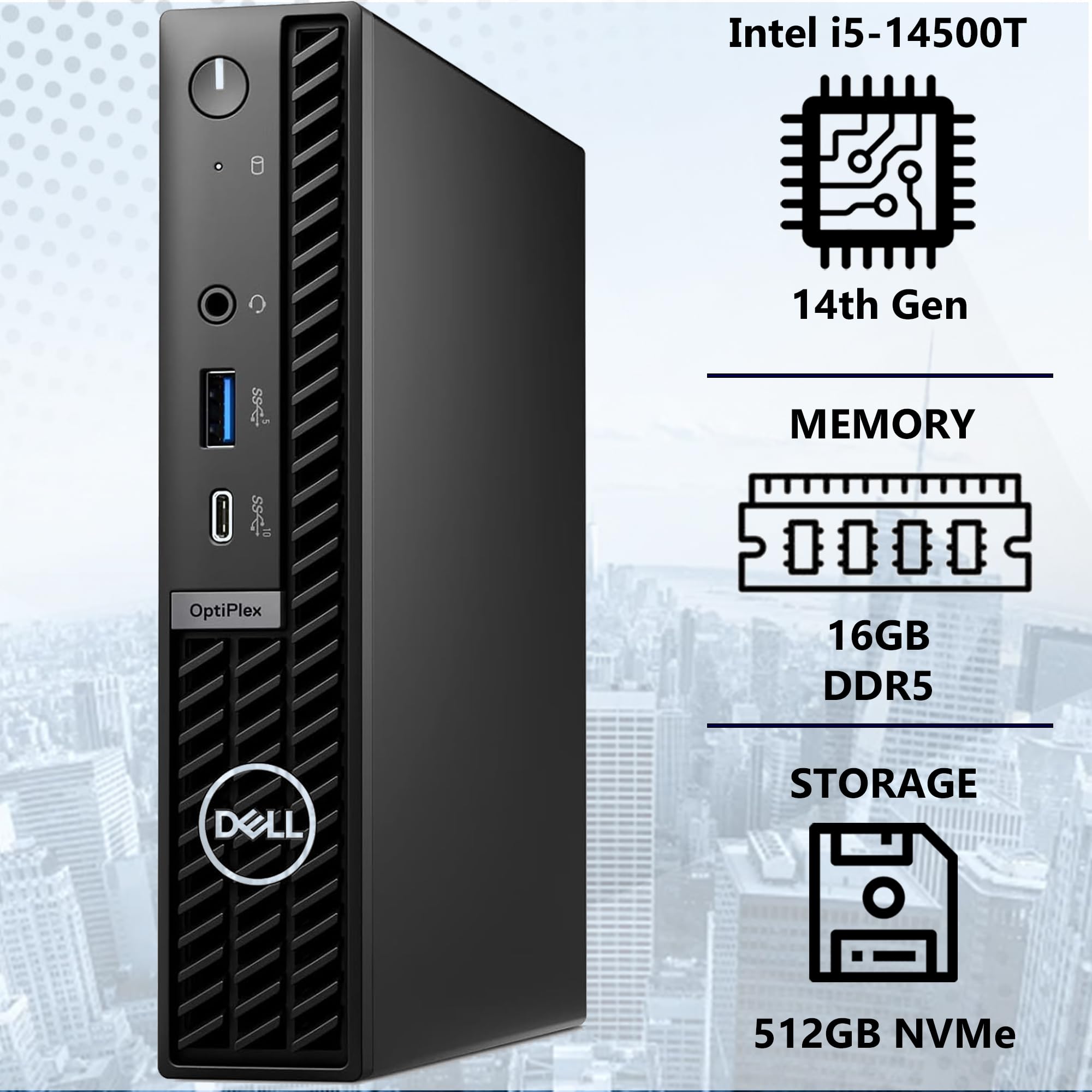 2024 Optiplex 7020 7000 Mff Intel I5 14500T (14 Cores, Beats Intel I7 13700T), 16Gb Ram, 512Gb Nvme, Wifi, Displayport, Wired Kb