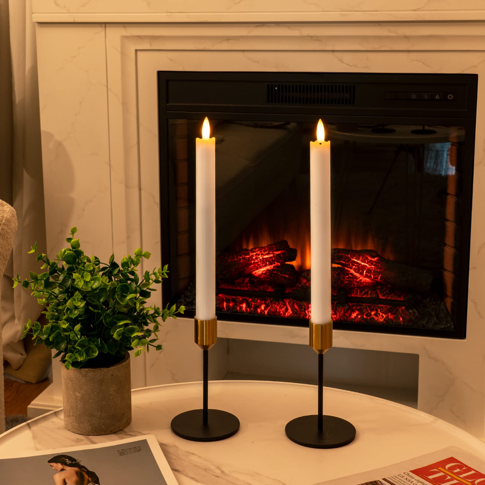 Homemory 2 Pcs White Flameless Taper Candles With Remote And Timer, Real Wax Made 9.6'' Battery Operated Candle Stick Flickering