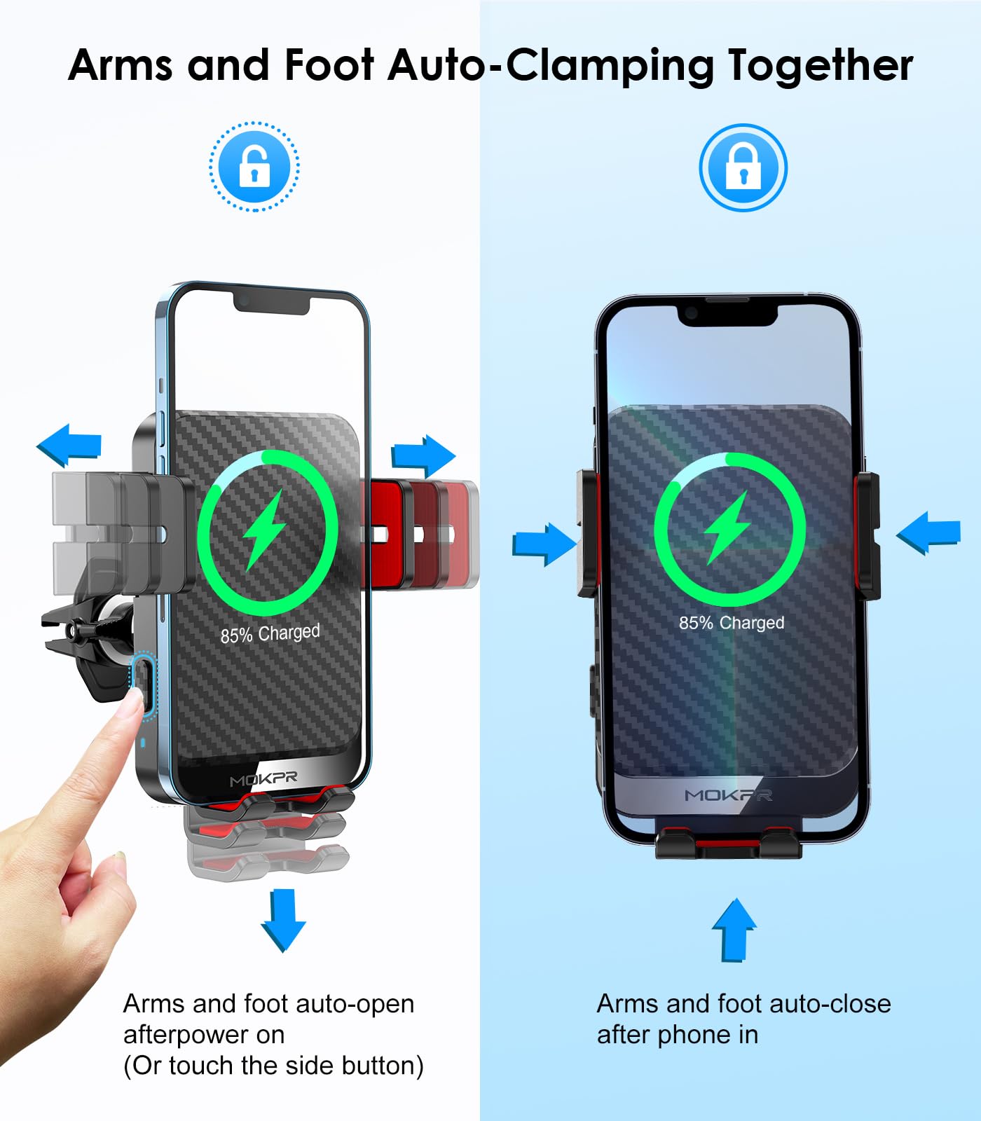 Wireless Car Charger, Mokpr 15W Fast Charging Auto Clamping Phone Mount Air Vent Cell Phone Holder Compatible With Iphone 16 15/