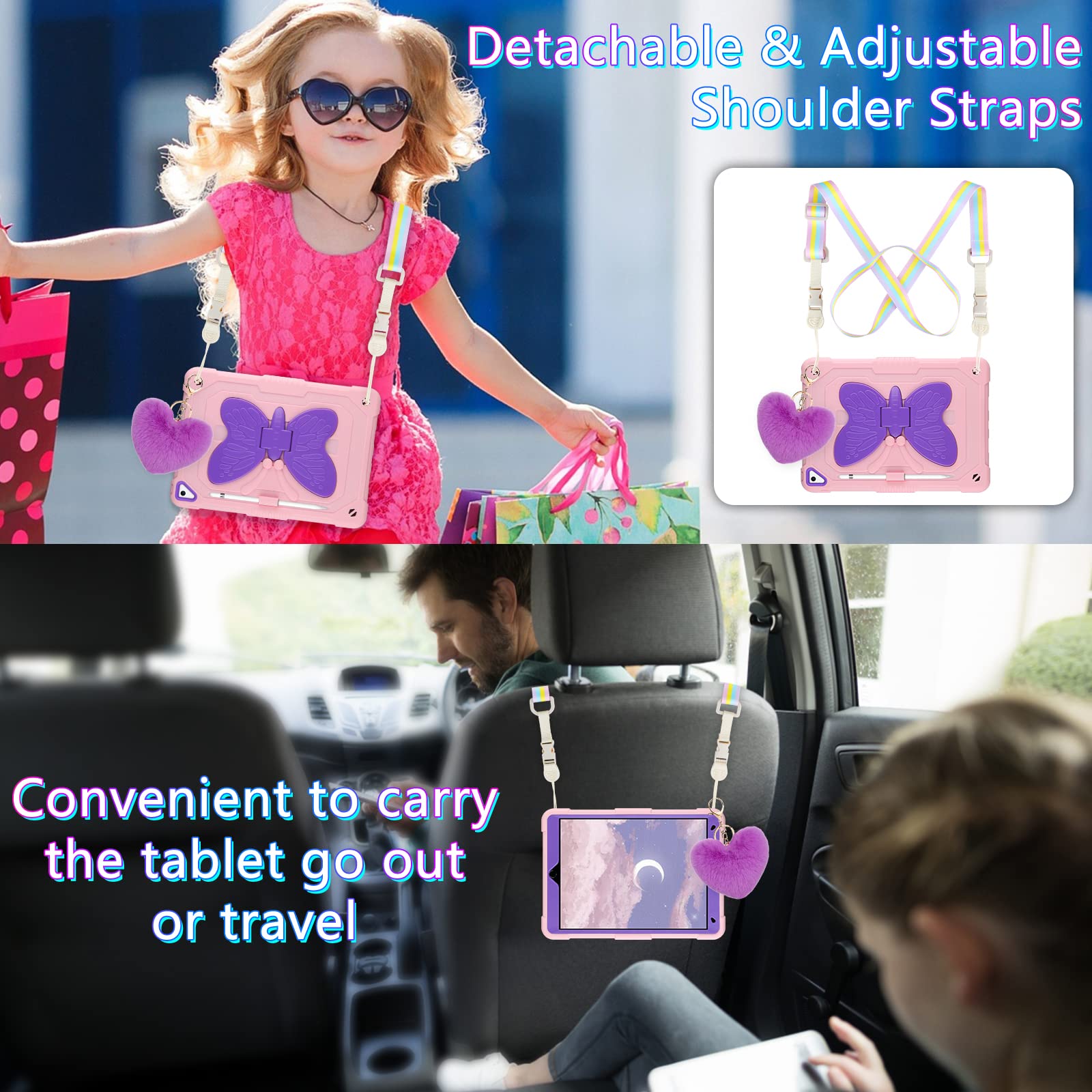 Wesadn For Ipad 9Th Generation Case 8Th 7Th Gen 10.2 Inch With Screen Protector/Butterfly Kickstand/Lanyard/Keychain Rugged Case