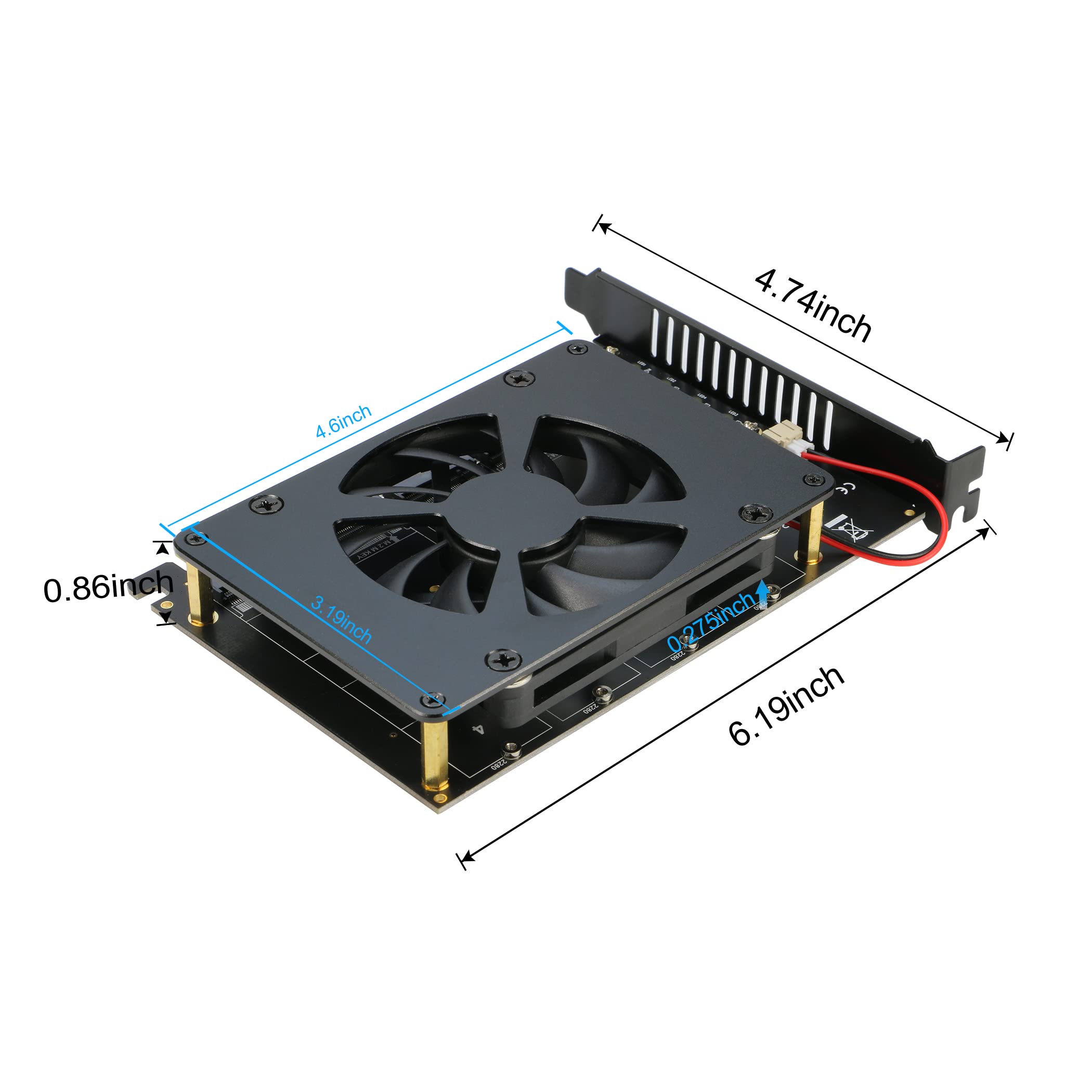 Quad Nvme Pcie Adapter, Riitop 4 Ports M.2 Nvme Ssd To Pci-E 4.0/3.0 X16 Card With Fan Support 2280/2260/2242/2230 Nvme Ssd (Pci