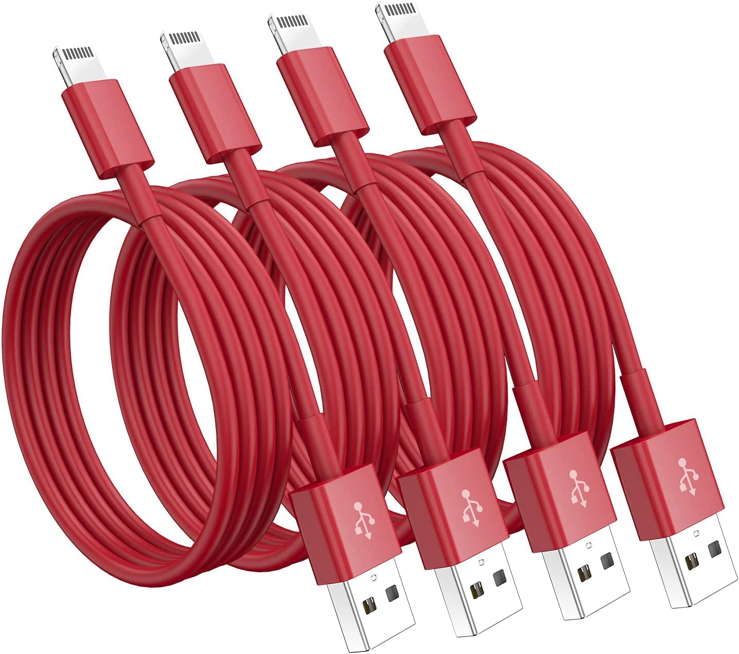 4 Pack [Apple Mfi Certified] Apple Charging Cables 10Ft, Iphone Chargers Lightning Cable 10 Foot, Fast Iphone Charging Cord For Iphone 14/14Pro/13/13Pro/12/11/11Pro/11Max/ X/Xs/Xr/Xs Max/8, Ipad(Red)