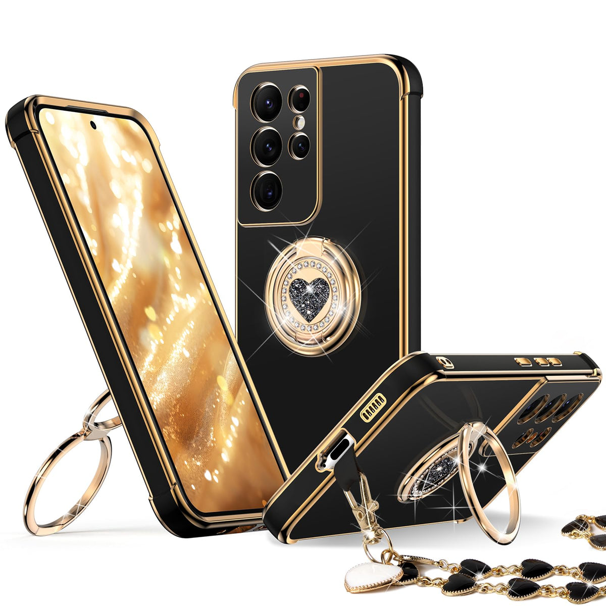 Xyz For Galaxy S21 Ultra Case With Stand, For Samsung Galaxy S21 Ultra Case With Double Ring, Women Girls Bling Luxury Protectiv