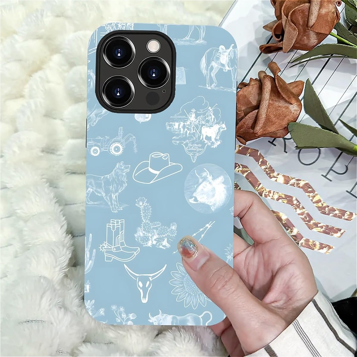 Akinmi Case For Iphone 13 Pro Max,Blue Shadow Horse Exquisitely Pattern Double Protective Phone Cover Cases Soft Silicone For Ip