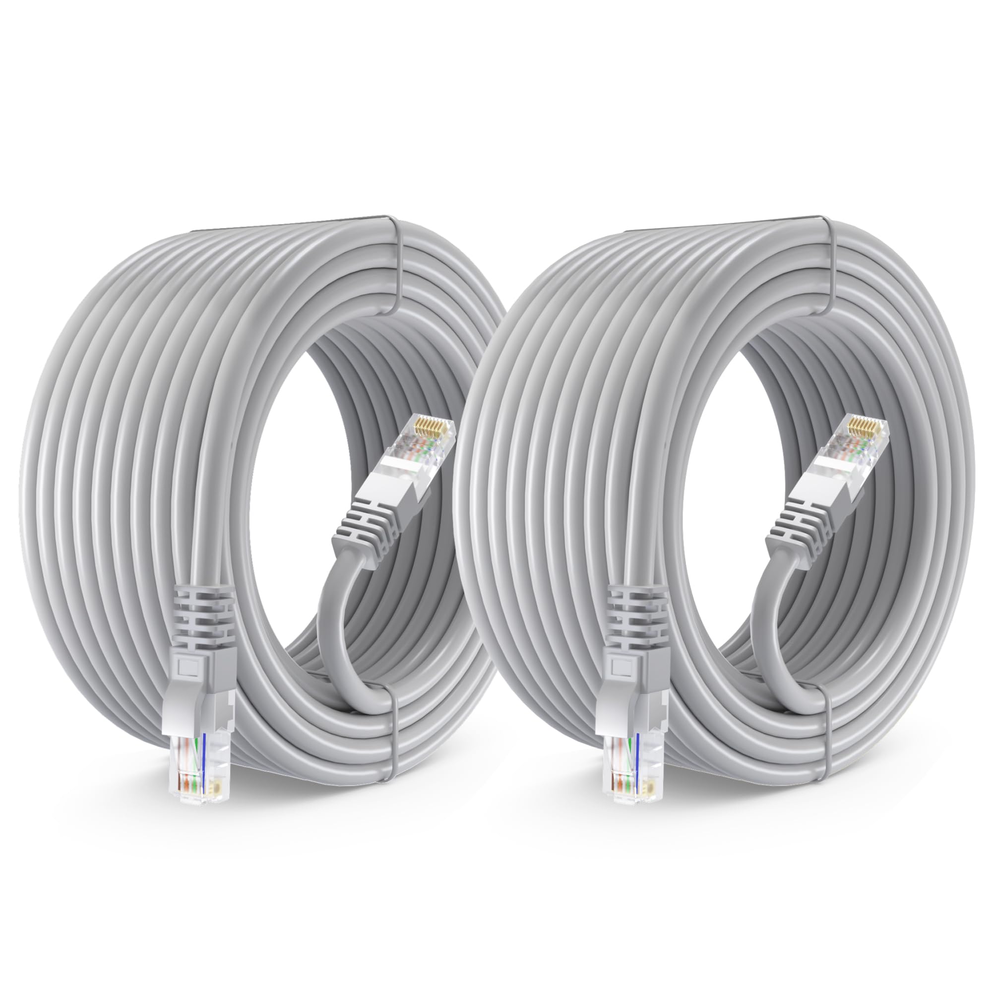 Maximm Cat 6 Ethernet Cable 40 Ft (2 Pack)   High Speed Lan Cable, Internet Cable, Patch Cable, And Network Cable   Utp, 10Gbps, 550Mhz Cat6 Cable  Gray