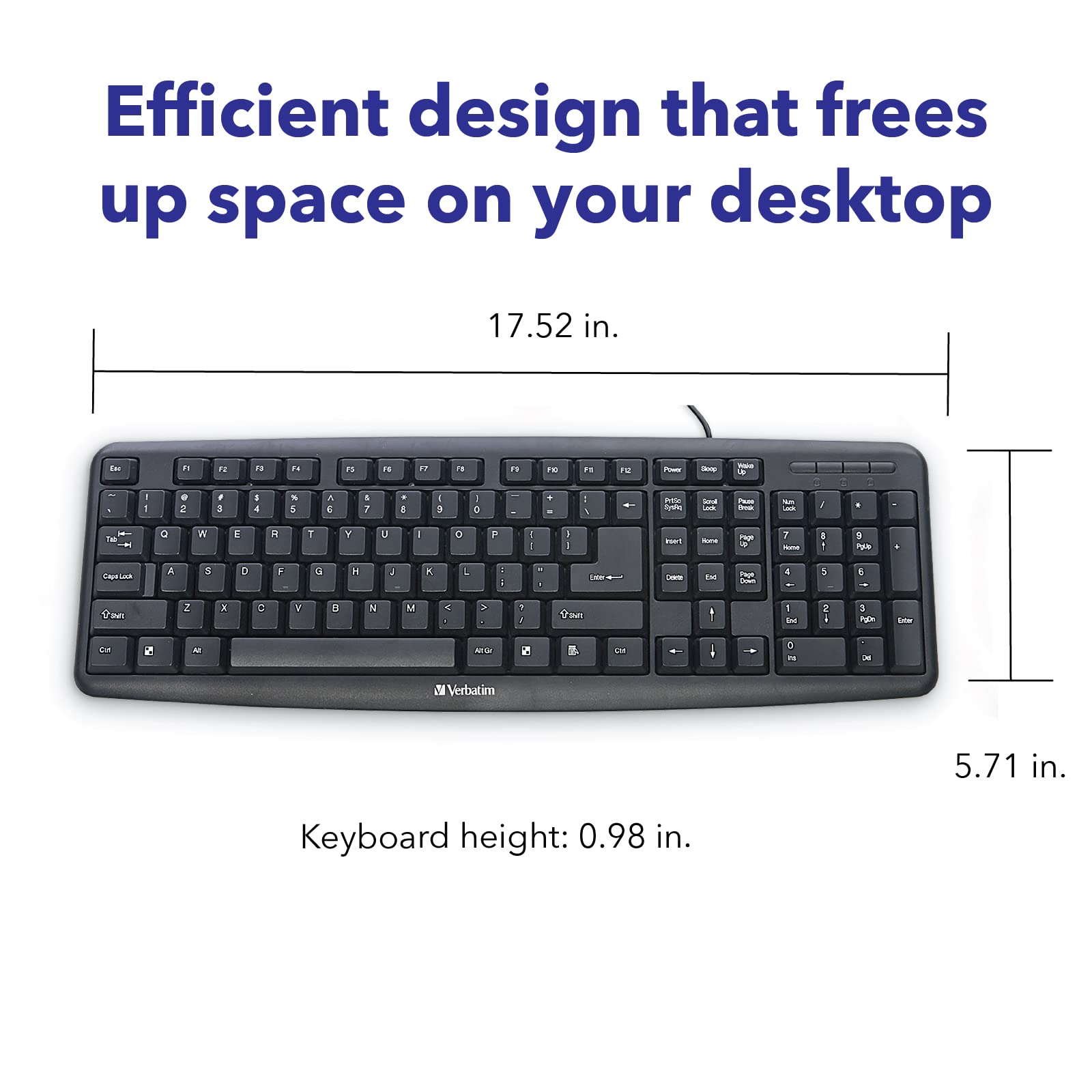 Verbatim Slimline Wired Keyboard Usb Plug And Play Numeric Keypad Adjustable Tilt Legs Corded Full Size Computer Keyboard Compat