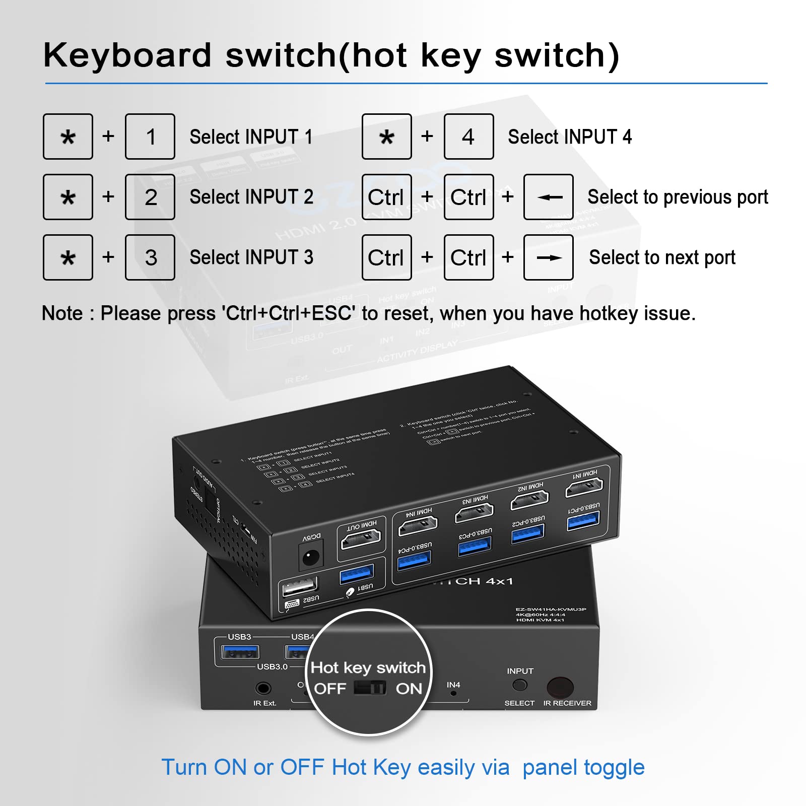 Usb 3.0 Kvm Switch Hdmi 4 Computer 1 Monitor 4K 60Hz Spdif L/R Hotkey   Share One Set Of Keyboard Mouse Printer,1080P 120Hz 144H