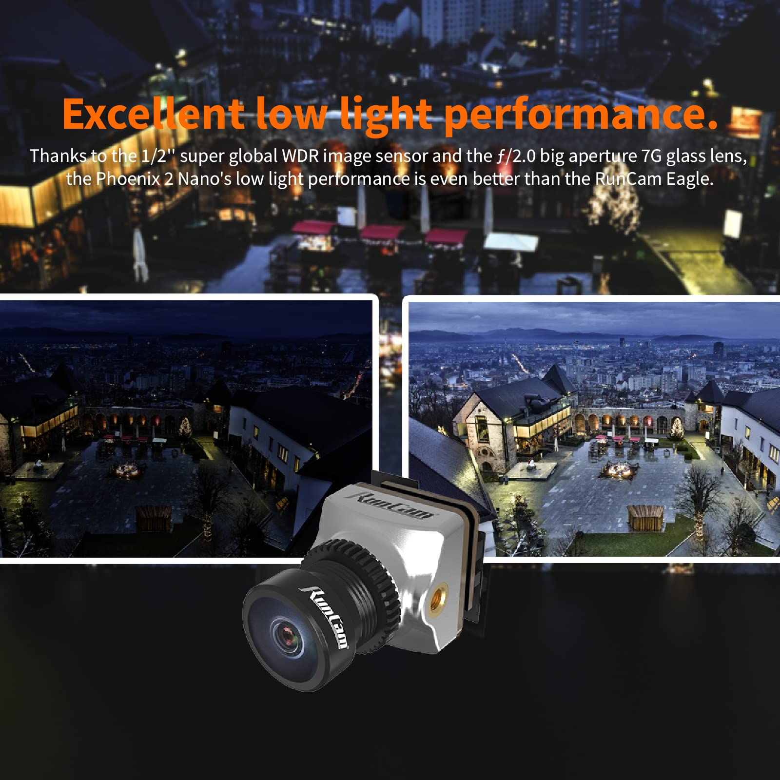 Runcam Phoenix 2 Nano Fpv Camera 1000Tvl 1/2' Coms Sensor 2.1Mm (M8) Fov 155� 4:3/16:9 Pal/Ntsc Switchable For Fpv Drone