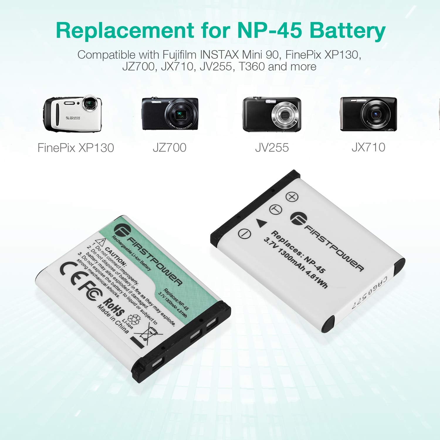 Firstpower Np 45/Np 45A/Np 45S Battery (X2) And Dual Charger For Fujifilm Instax Mini 90 Fuji Finepix Xp140 Xp130 Xp120 Xp90 Xp8