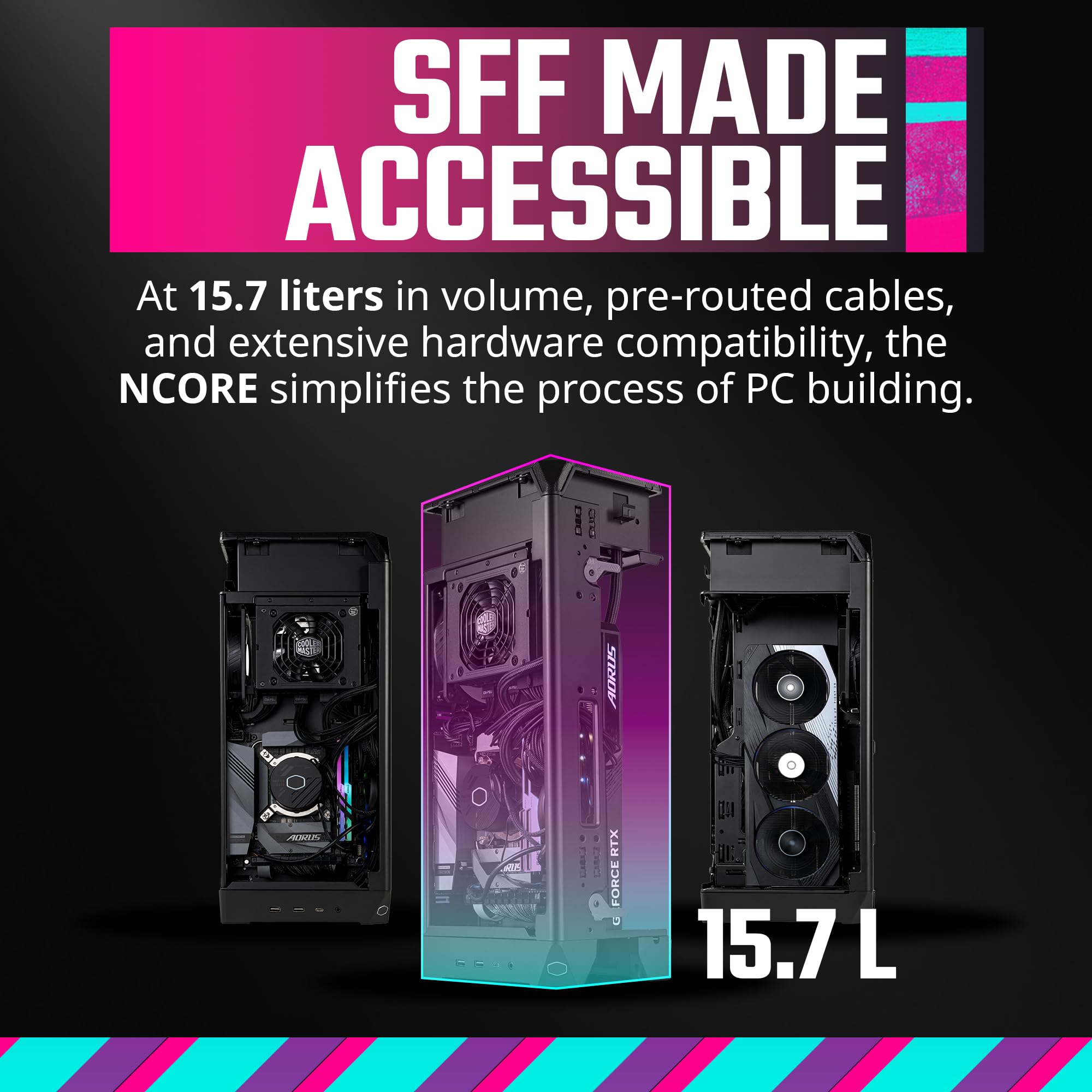 Cooler Master Ncore 100 Max Bronze Itx Sff Tower Case, Custom 120Mm Aio, 850W Sfx Gold Atx3.0 Psu, 4 Slot Gpu, Vertical Mount Gp