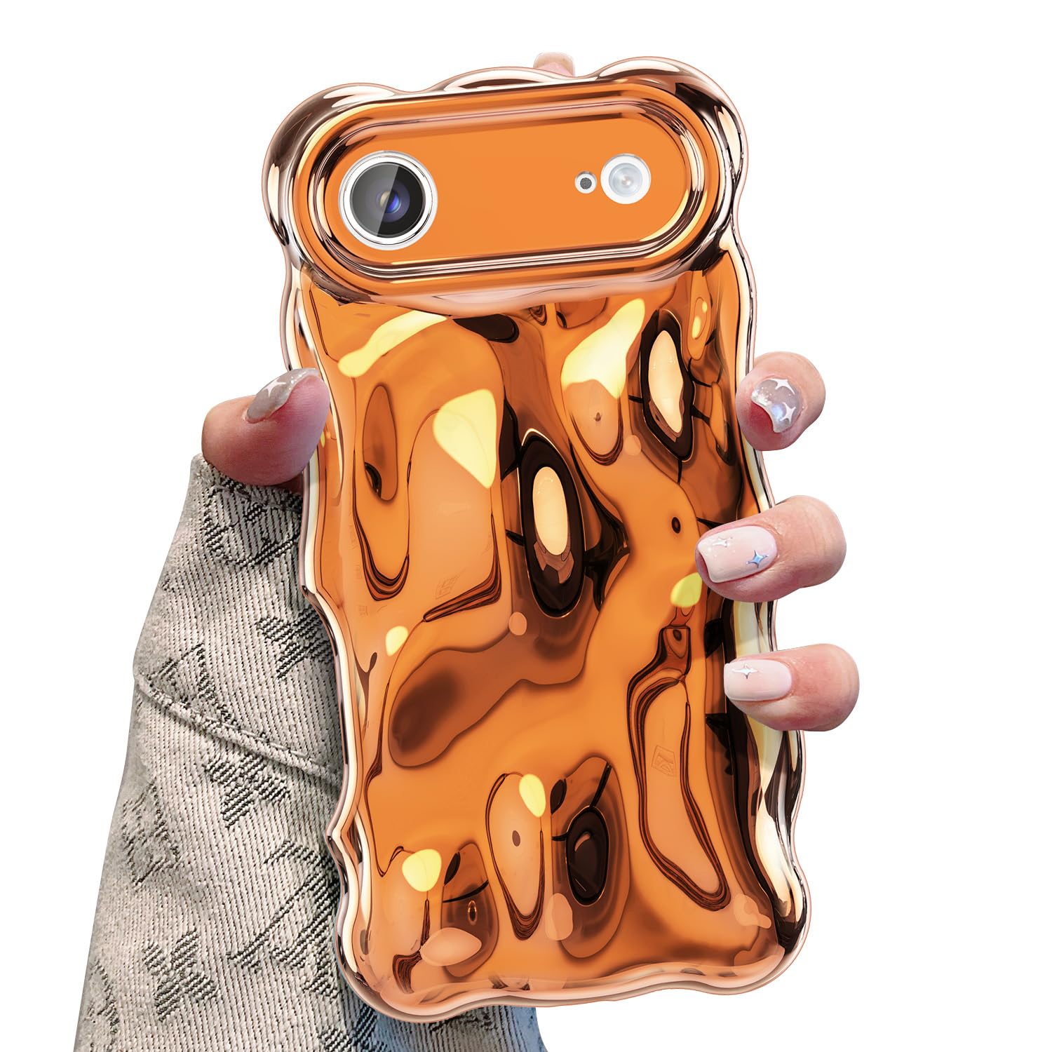 UEEBAI Ripple Case for iPhone Air, Cute Silver Cover Wave Shape for iPhone Case Pretty Aesthetic 3D Phone Cover, Water Ripple Sh