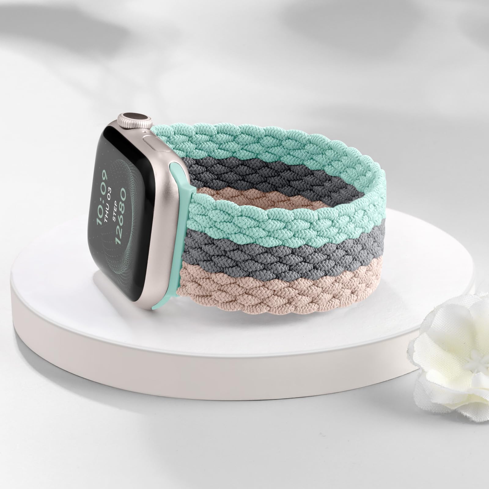 Zedoli Braided Solo Loop Compatible With Apple Watch Se Band 41Mm 42Mm 40Mm 38Mm Women, Adjustable Stretchy Nylon Solace Band El