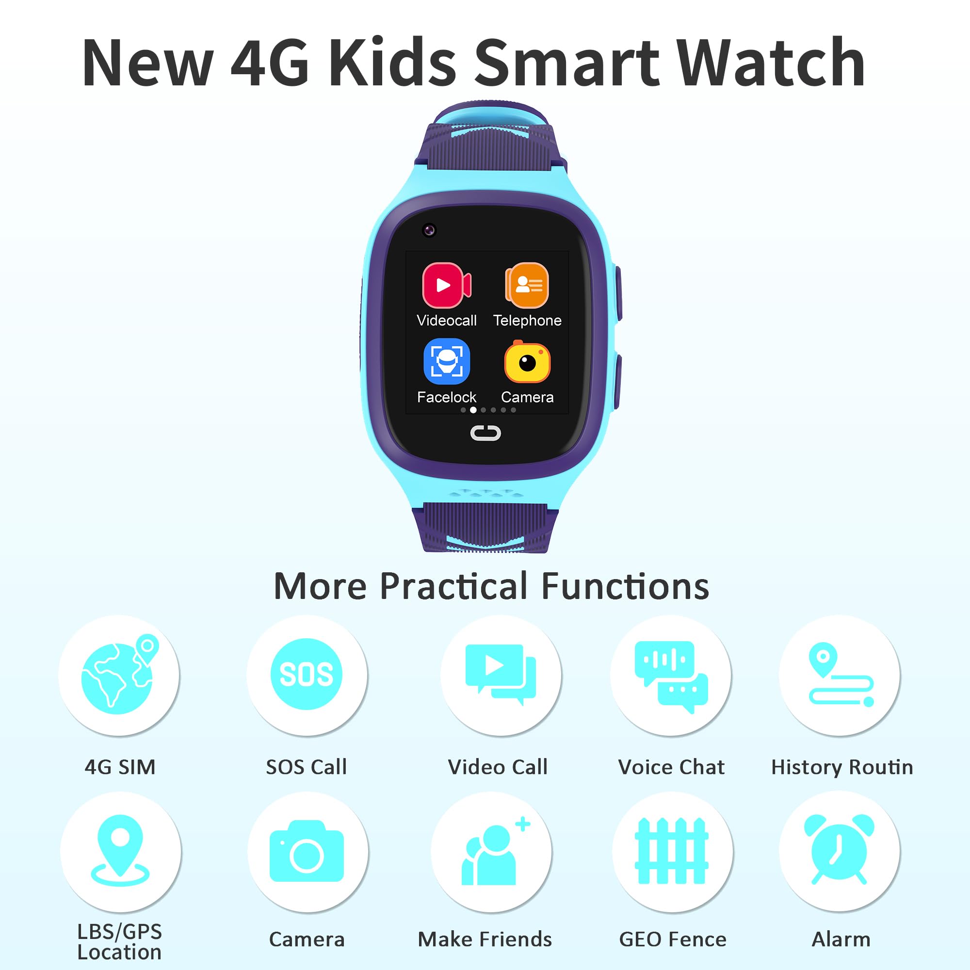 Kids Smart Watch Boys With Gps Tracker & Video Calling 4G Kids Cell Phone Watch Age 5-12,Waterproof One-Key Sos Call Voice Chat