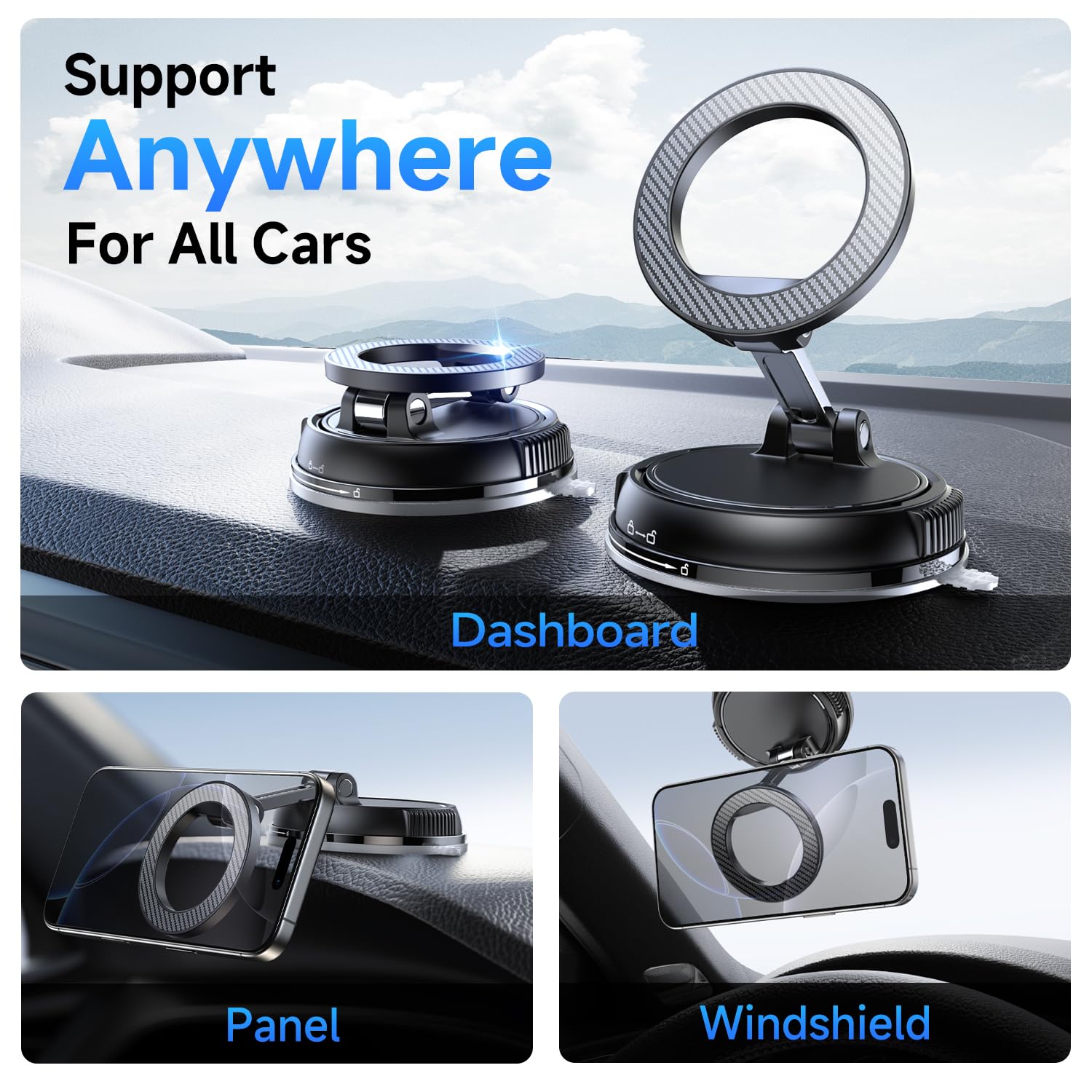 Car Phone Holder For Magsafe [78+Lbs Strongest Suction & 2400Gf Strongest Magnetic] 360 Adjustable Car Phone Mount, Phone Holder