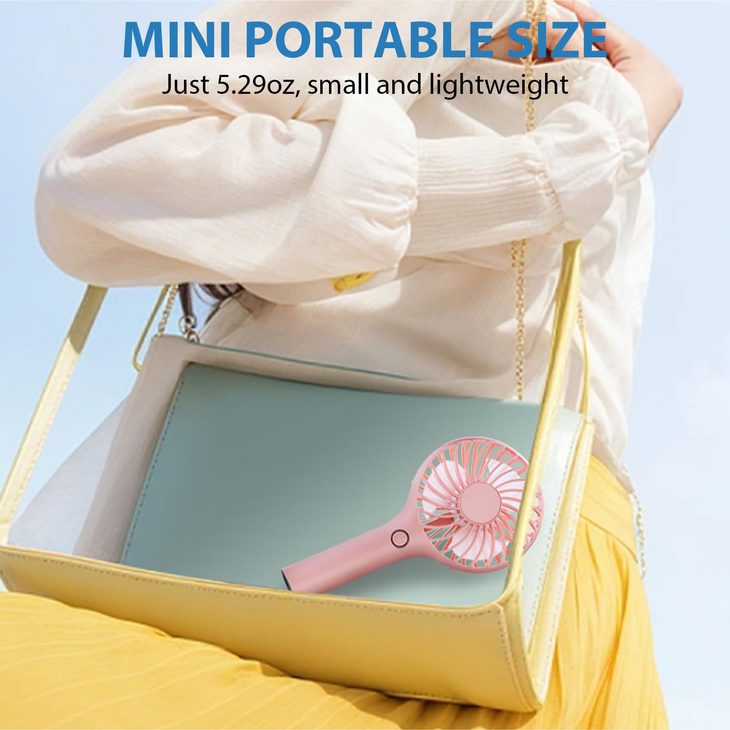 Rjvw Portable Handheld Fan, 3 Speeds Mini Portable Fan, Rechargeable Powerful Hand Fan, Battery Powered Small Personal Lash Fan