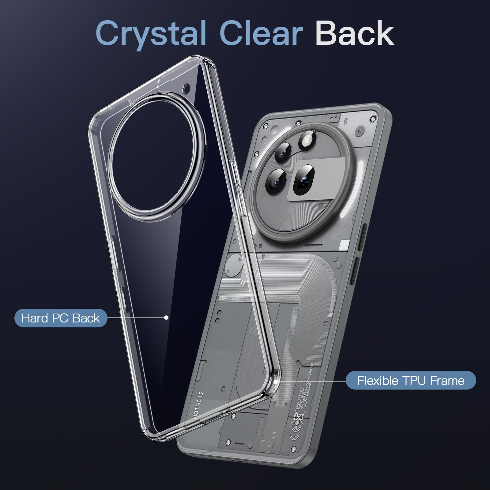 Jetech Case For Nothing Phone 3A Pro, Clear Shockproof Bumper Cover, Anti-Scratch Hard Back, Protective Slim Fit, Non-Yellowing,