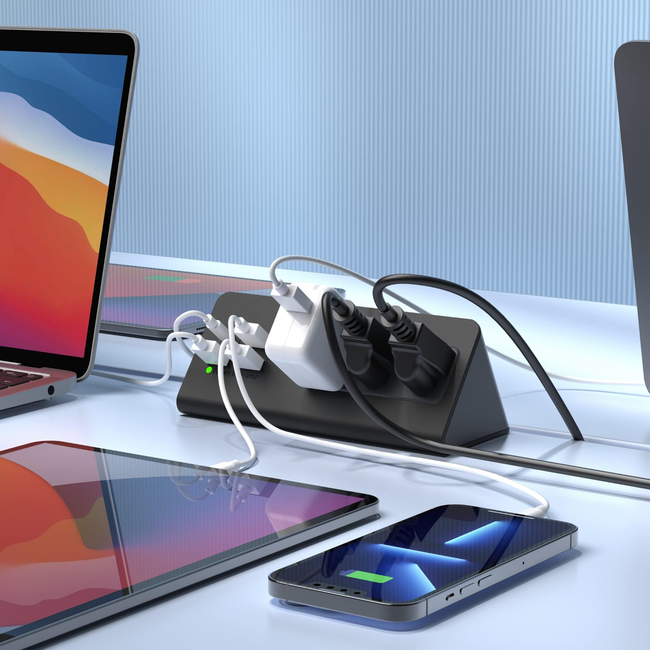 Power Charge Station Edge Clamp Mount With Usb C Ports,Tabletop Surge Protector, Desk Clamp Power Sockets With 3 Ac Outlets And
