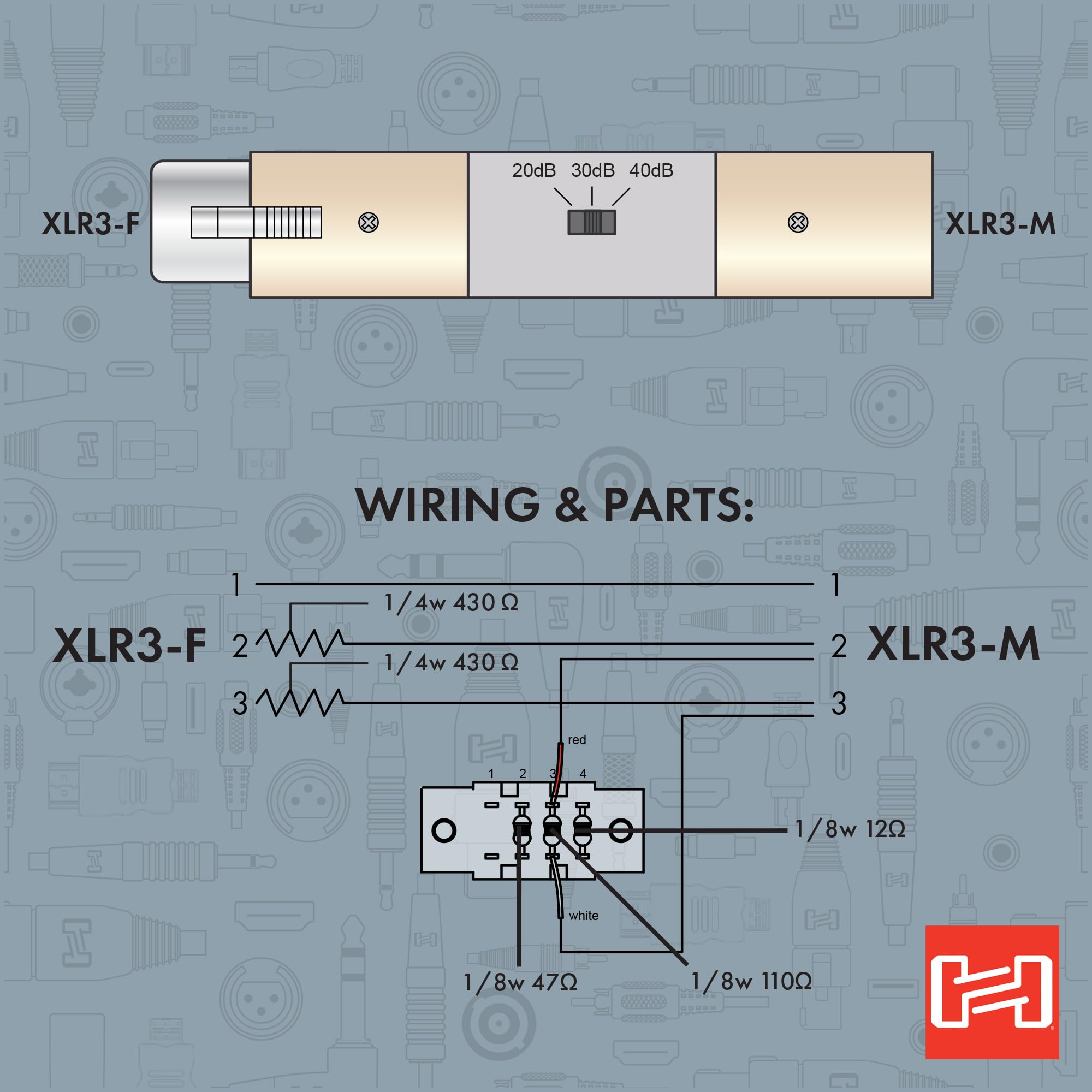 Hosa Att 448 Input Attenuator, Xlr3F To Xlr3M