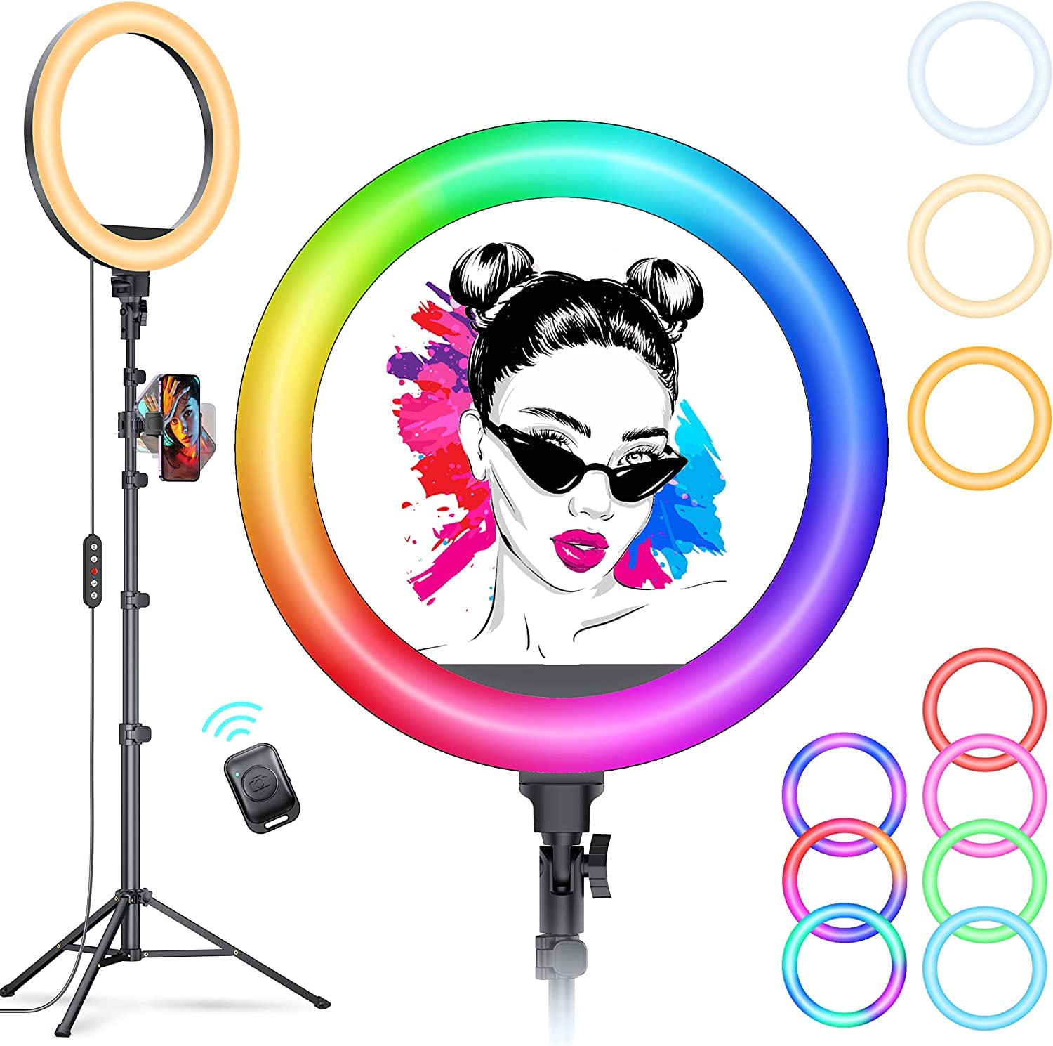 Kaiess 10.2'' Selfie Ring Light With 65'' Adjustable Tripod Stand & Phone Holder For Live Stream/Makeup, Upgraded Dimmable Led R