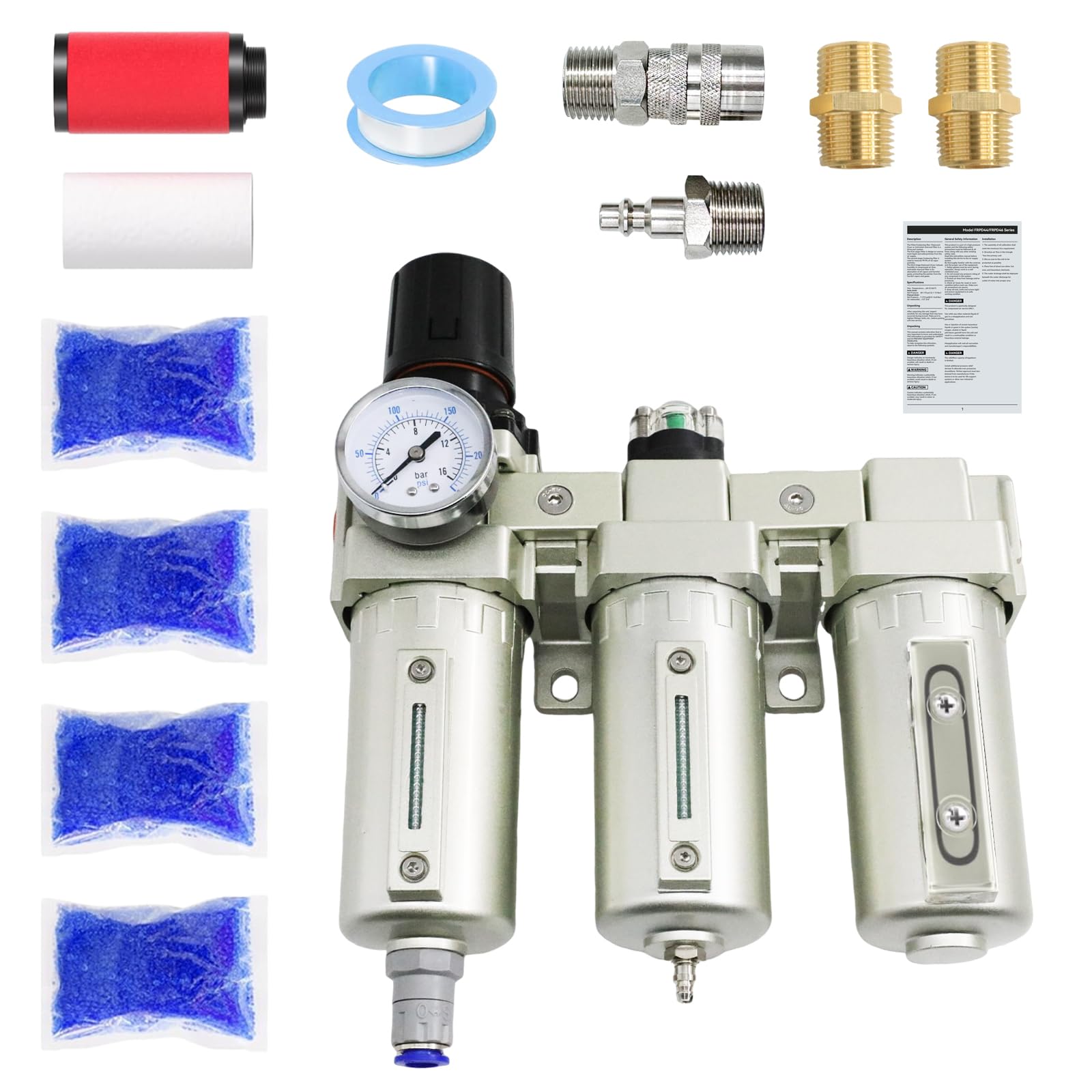 1/2'' Npt Industrial Grade 3 Stage Air Dryer For Compressor, Auto Drain Air Compressor Water Separator System Filter Oil For Pla