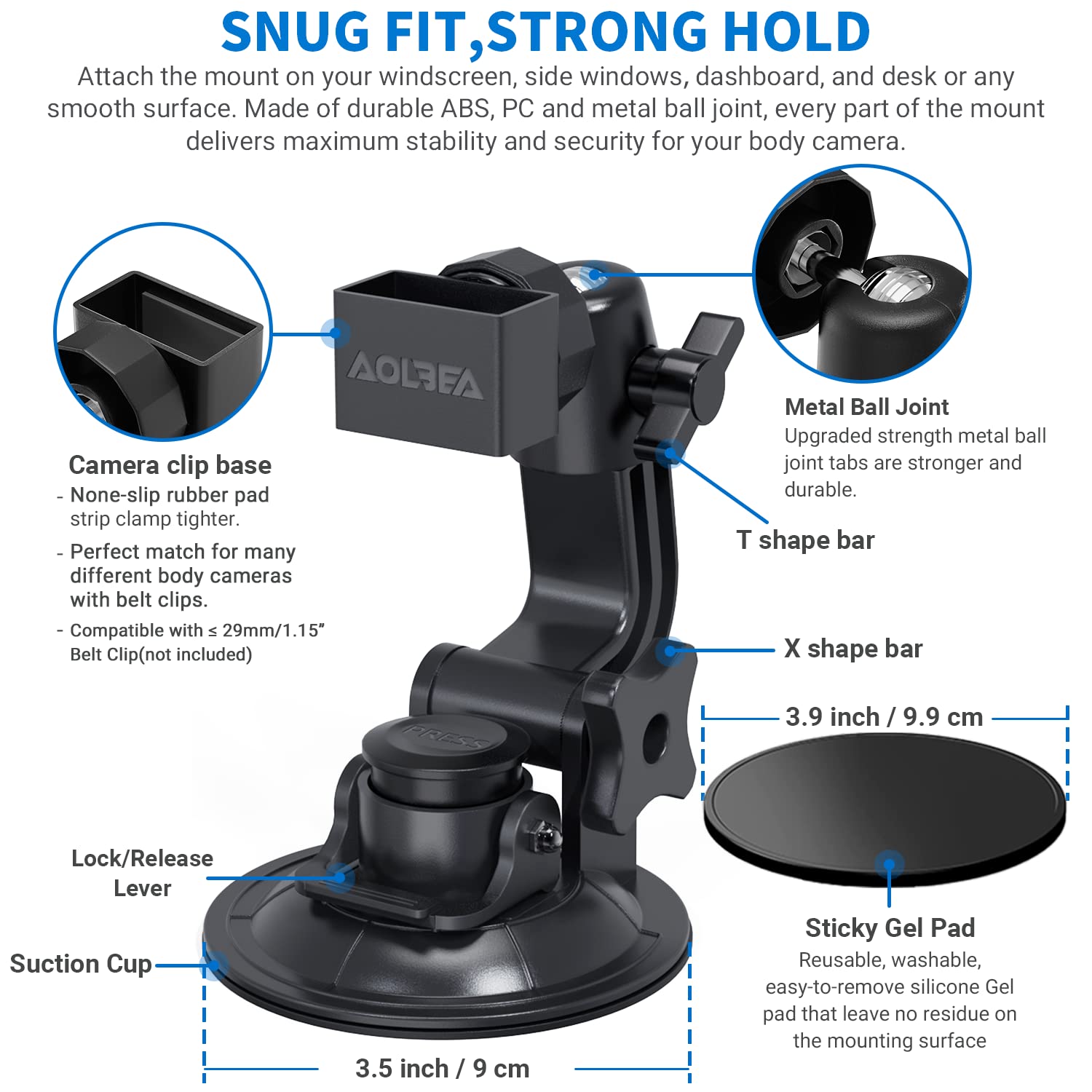 Aolbea Body Camera Suction Cup Mount With Easy Remove Washable Reuable Magic Sticky Gel Pad For P100 And Widely Compatible With