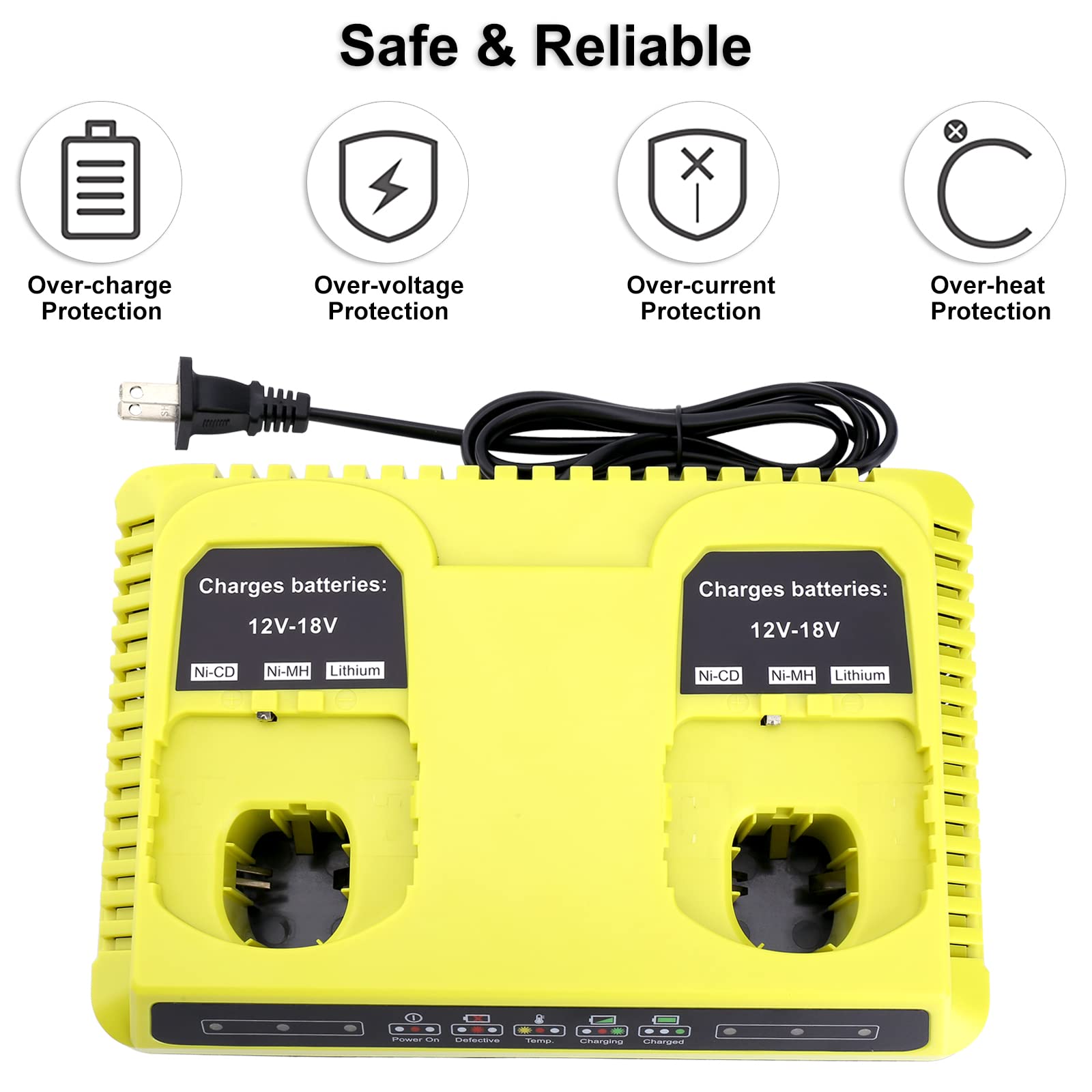 2 Ports P117 Fast Charger For Ryobi 18V Battery One+ Max Lithium P100 P102 P103 P105 P107 P108 P117 P118 12V 18V Li Ion Nicd Nim