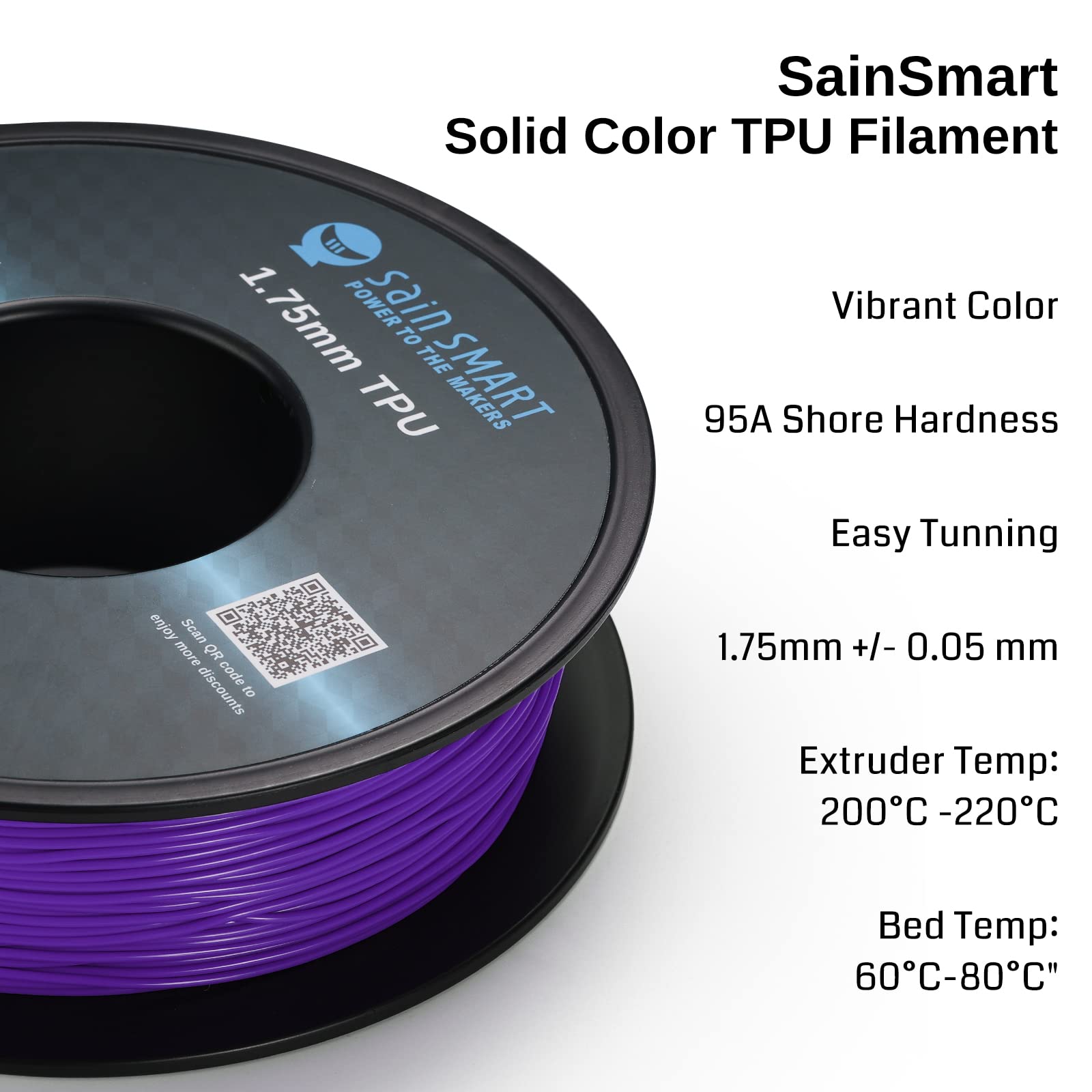 Sainsmart Neon Color Tpu, 1.75Mm Flexible Tpu 3D Printer Filament 800G, Dimensional Accuracy +/  0.05 Mm, Kaoss Purple