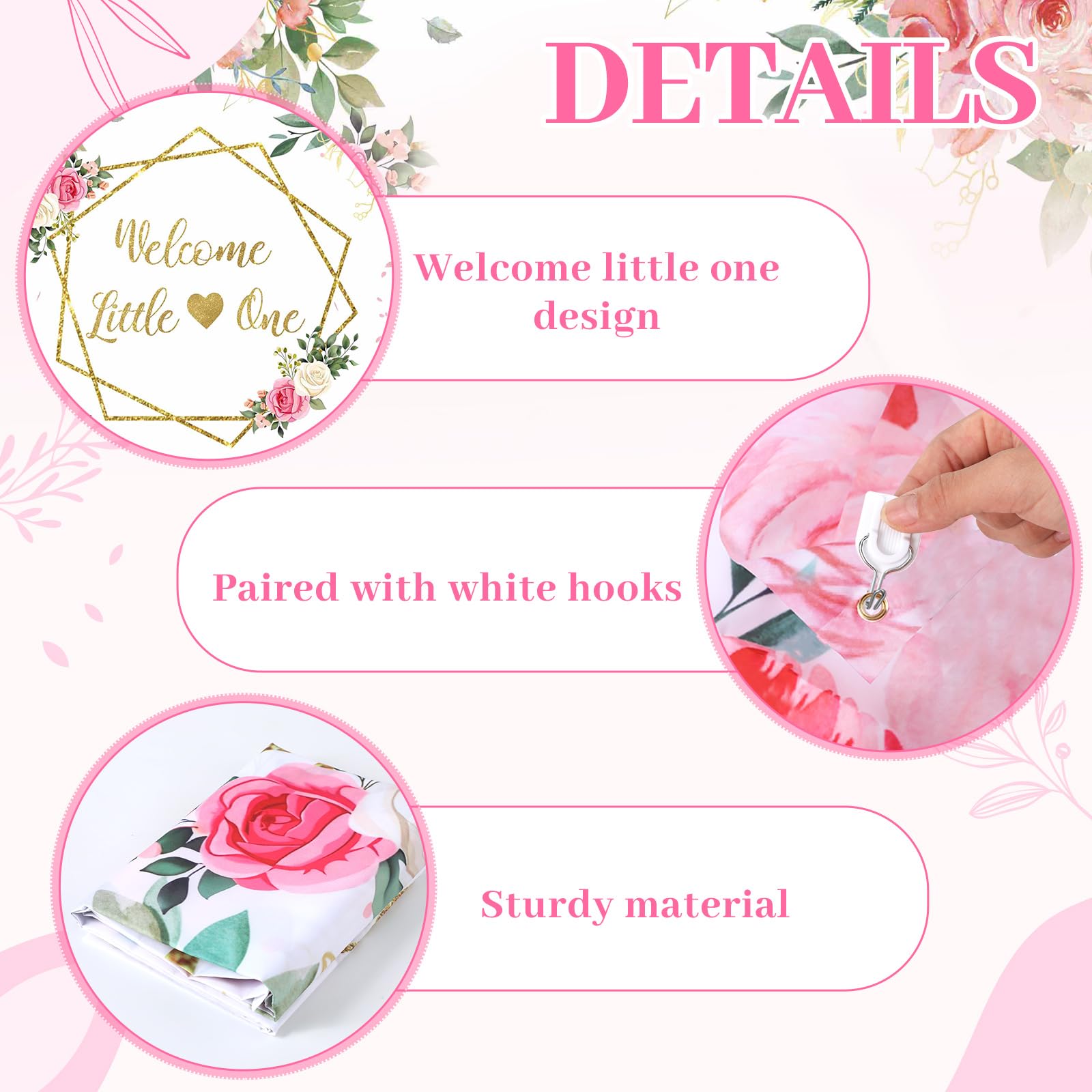 Newwiee Floral Baby Shower Theme Backdrop For Neutral Welcome Little One Photography Background Glitter Gold Lines Baby Shower T