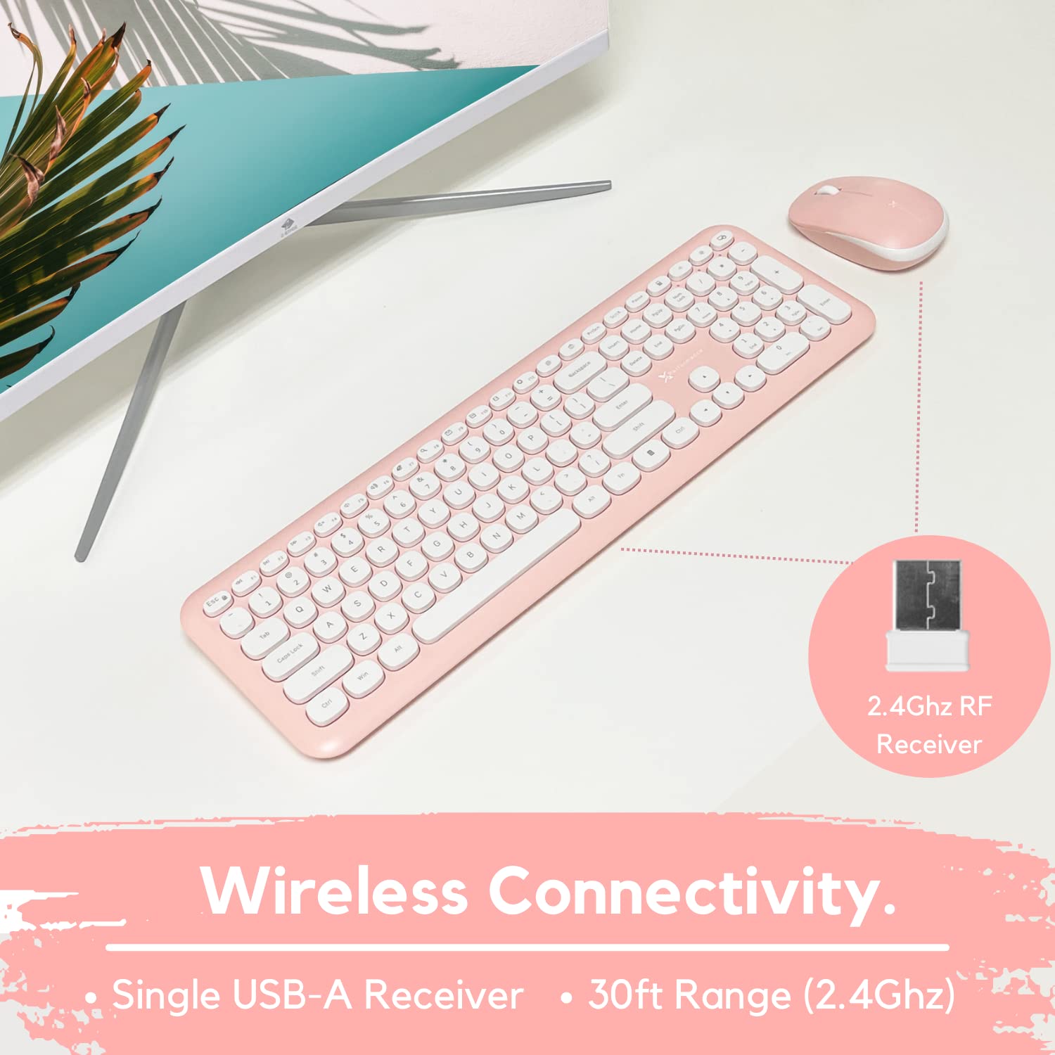 X9 Pink Keyboard And Mouse Wireless | Cute Wireless Keyboard And Mouse Combo   Transform Your Space With A Colorful Keyboard And Mouse Set For Pc Laptop And Chrome (Pink/White)