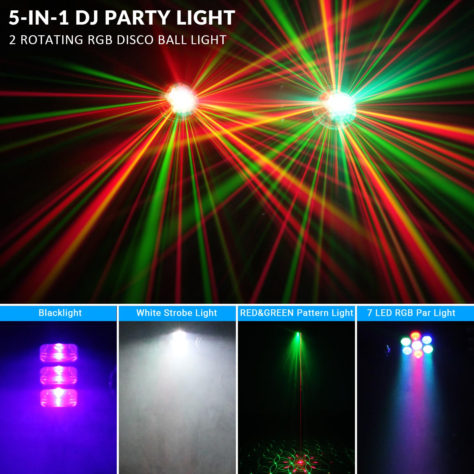 Rotating Par Light DJ Lights with Stand - 5IN1 Party Bar Light Set - Rotating Disco Ball ...