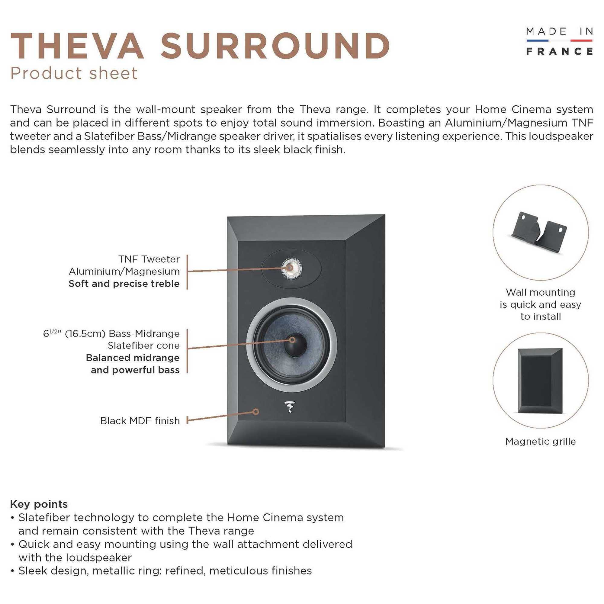 Focal Theva Surround - 2-Way Closed Surround Speaker With 6.5-Inch Driver, Sold Individually, Black - Fthevasrbk