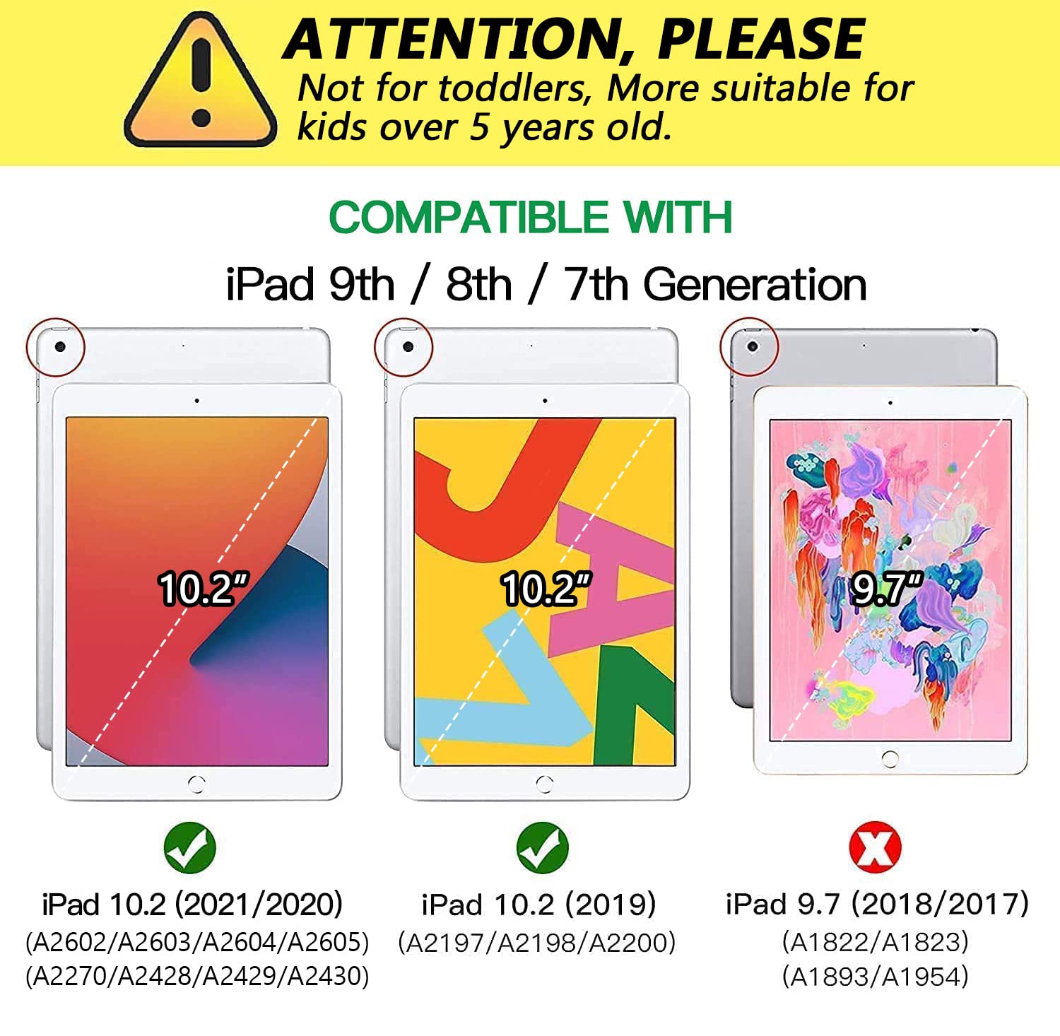 Grifobes For Ipad 9Th Generation Case, For Ipad 8Th/7Th Generation Case 2021/2020/2019, Heavy Duty Shockproof 10.2'' Cover With