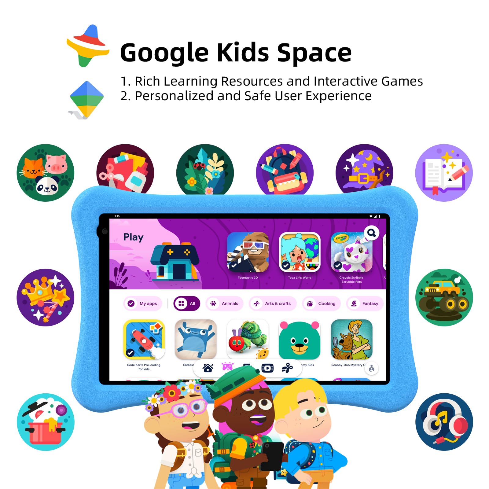 Awow Kids Tablet For Kids 3 7: 10 Inch Android 14 8Gb Ram 64Gb Rom Toddler Tablet For Kids 8 12 With Bluetooth Wifi Parental Con