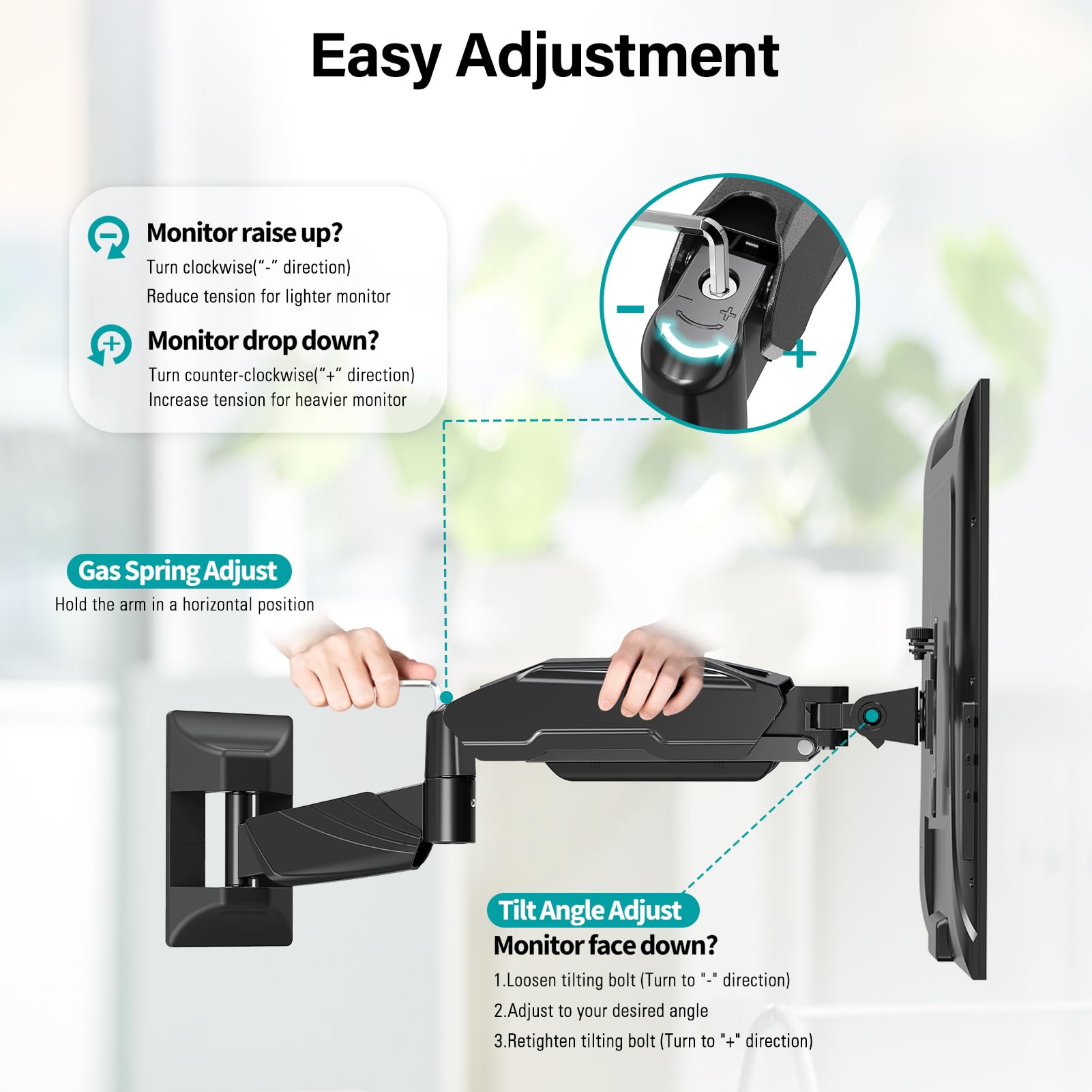 Mount Pro Monitor Wall Mount For Max 32 Inch Computer Screen, Premium Heavy Duty Single Monitor Arm, Full Motion Wall Monitor Mo
