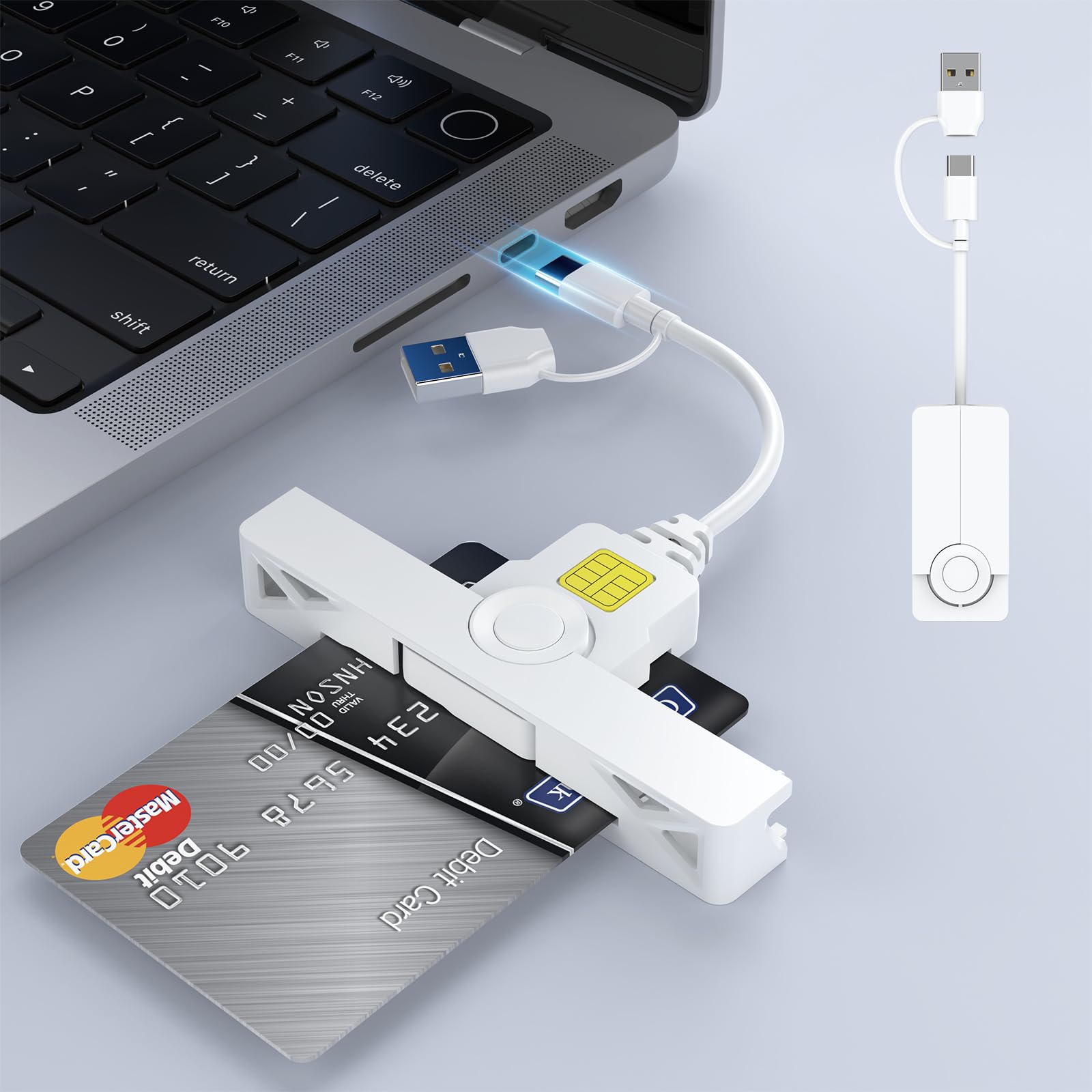 Cac Card Reader 2 In 1 Usb/Usb C Dual Connector, Dod Military Usb Common Access Cac Reader Type C Usb Smart Card Reader Compatible With Windows, Mac Os Mini Fold Plug And Play