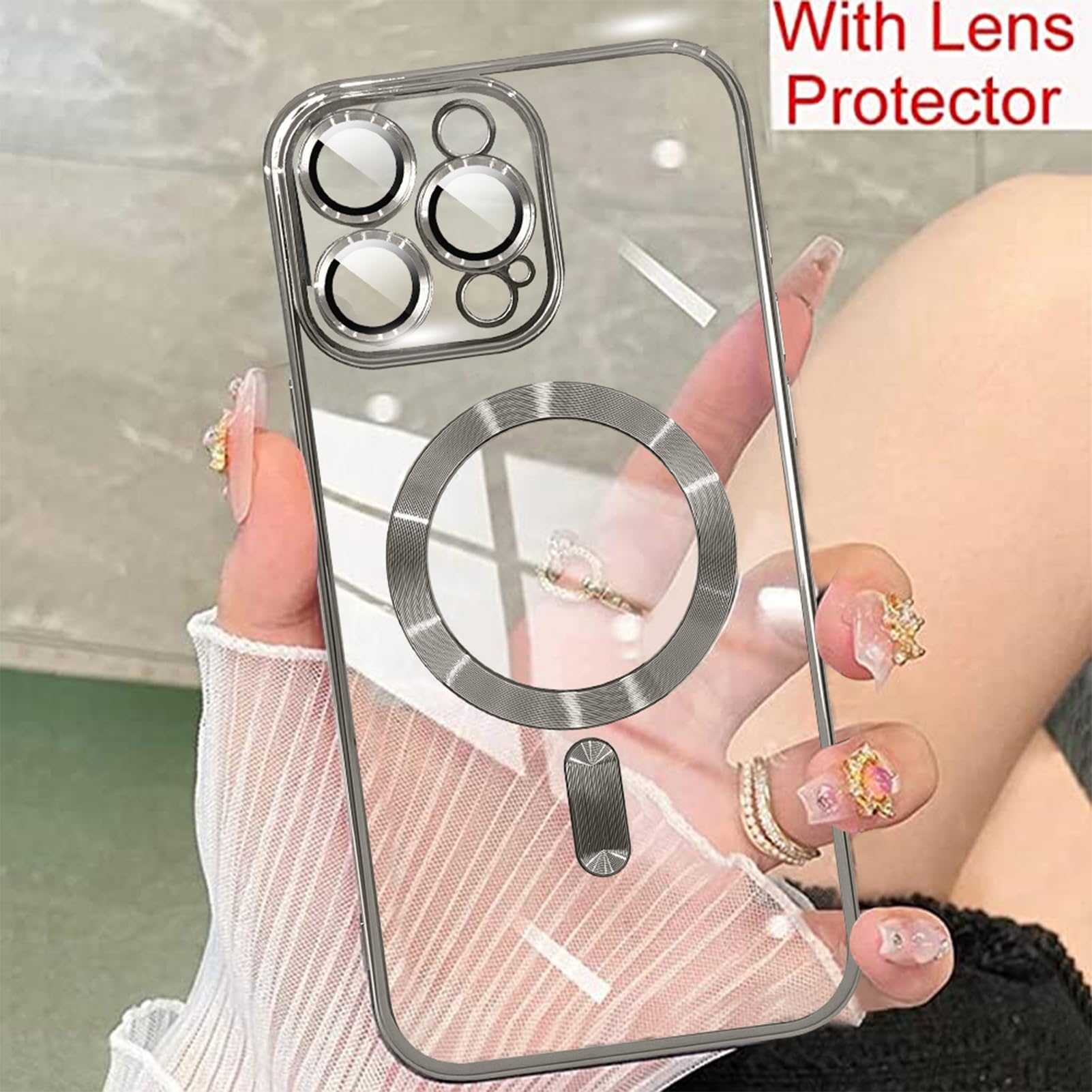 Ziye Magnetic Case For Iphone 16 Pro Max 6.9'' [Compatible With Magsafe] Full Camera Lens Protection, Clear Luxury Soft Tpu Bump