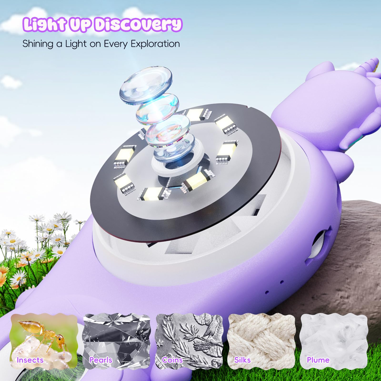 Purple Kids Microscope Mini Handheld Digital Toy Microscope,Biological Microscopes For Kids Educational Science Toys,Christmas B