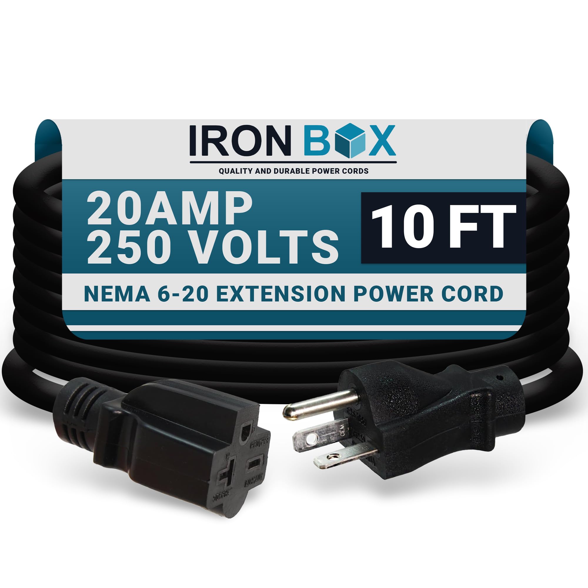 Ironbox Electric   Nema 6 20 Extension Cord   12/3 Sjt Jacket, 20A, 250V Extension Cord   Compatible With Any Generator Equipped