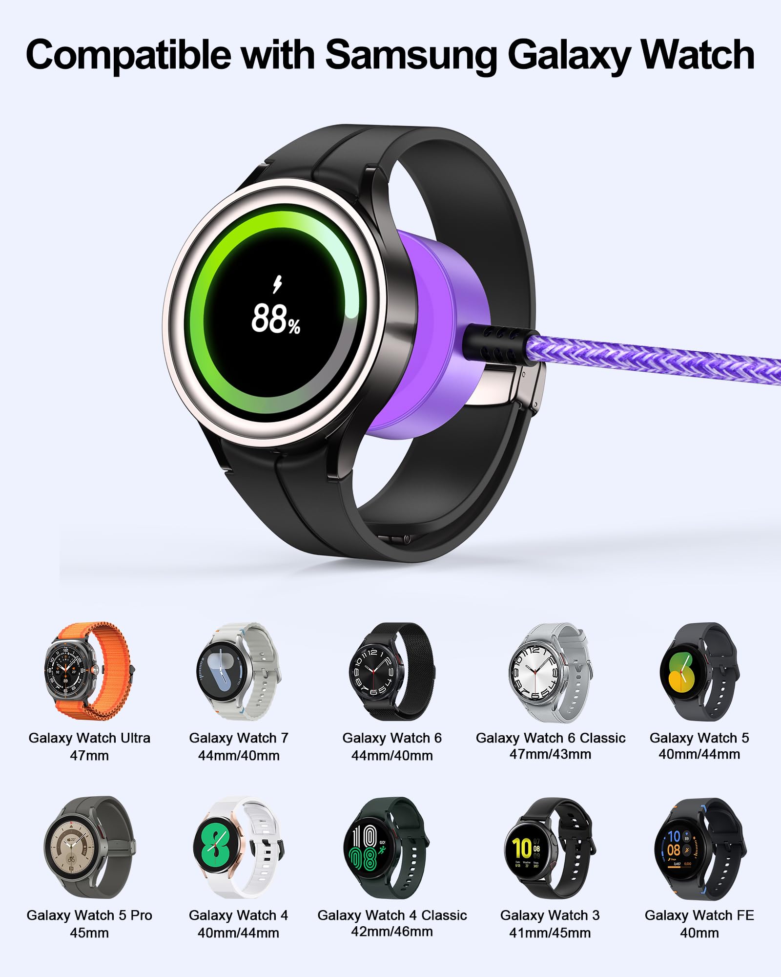 Galaxy Smart Watch Charger Compatible With Samsung Galaxy Watch 7/ Ultra/ 6 Classic/ 5 Pro/Fe, Nylon Braided Magnetic Charging D