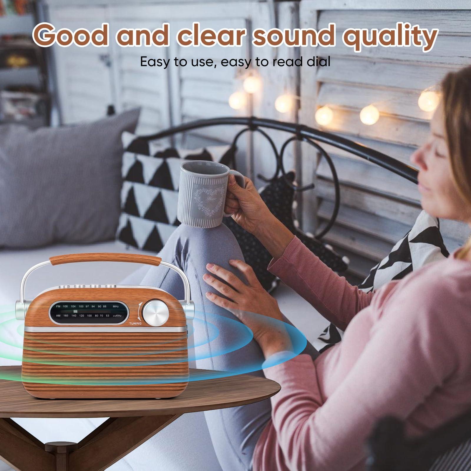Ongteed Portable Am Fm Analog Radio Plug In Wall With Bluetooth Speak, 3 Way Power Sources, Built In Rechargeable Battery, Ac Or
